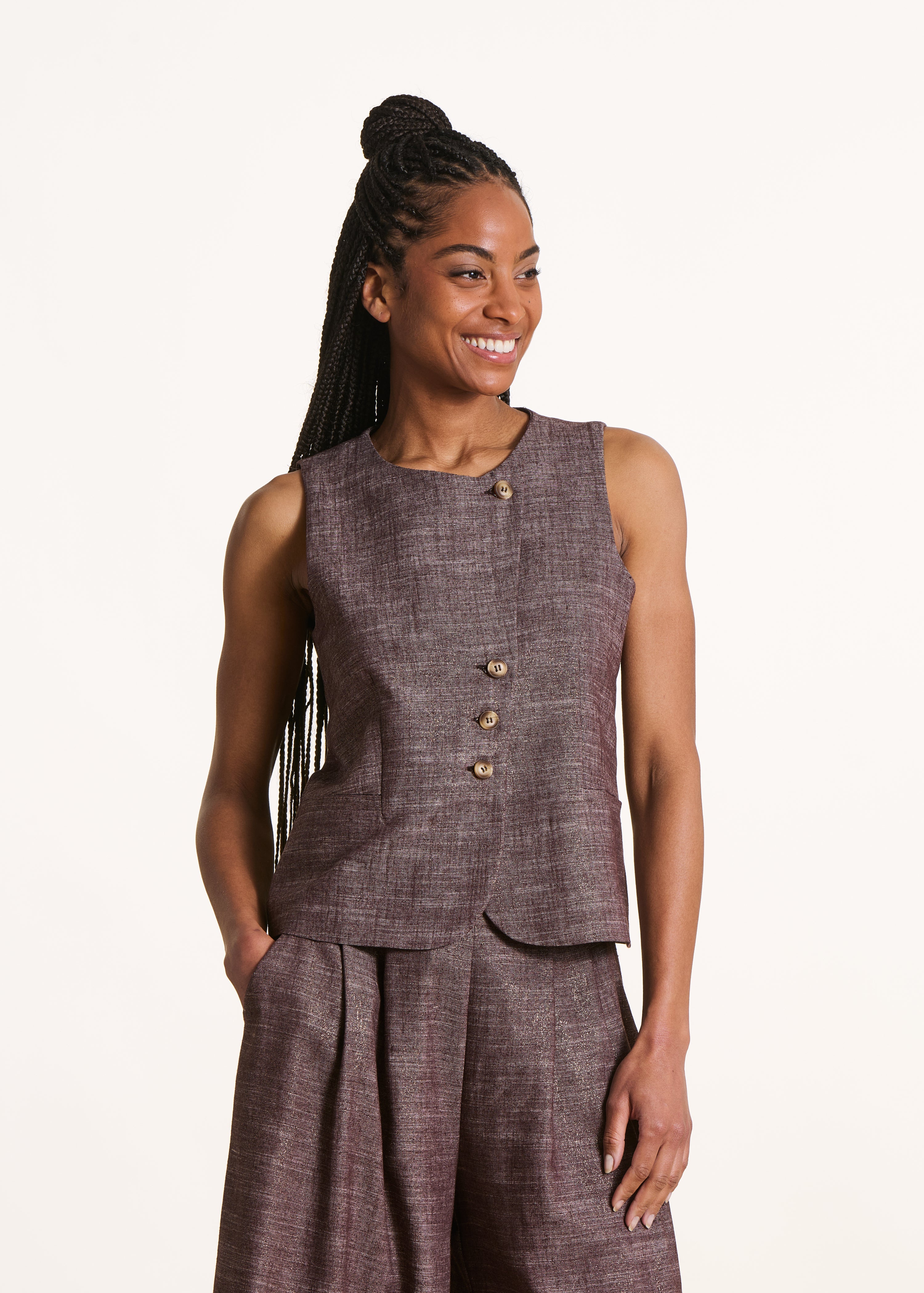 Iridescent Brown Sleeveless Blazer