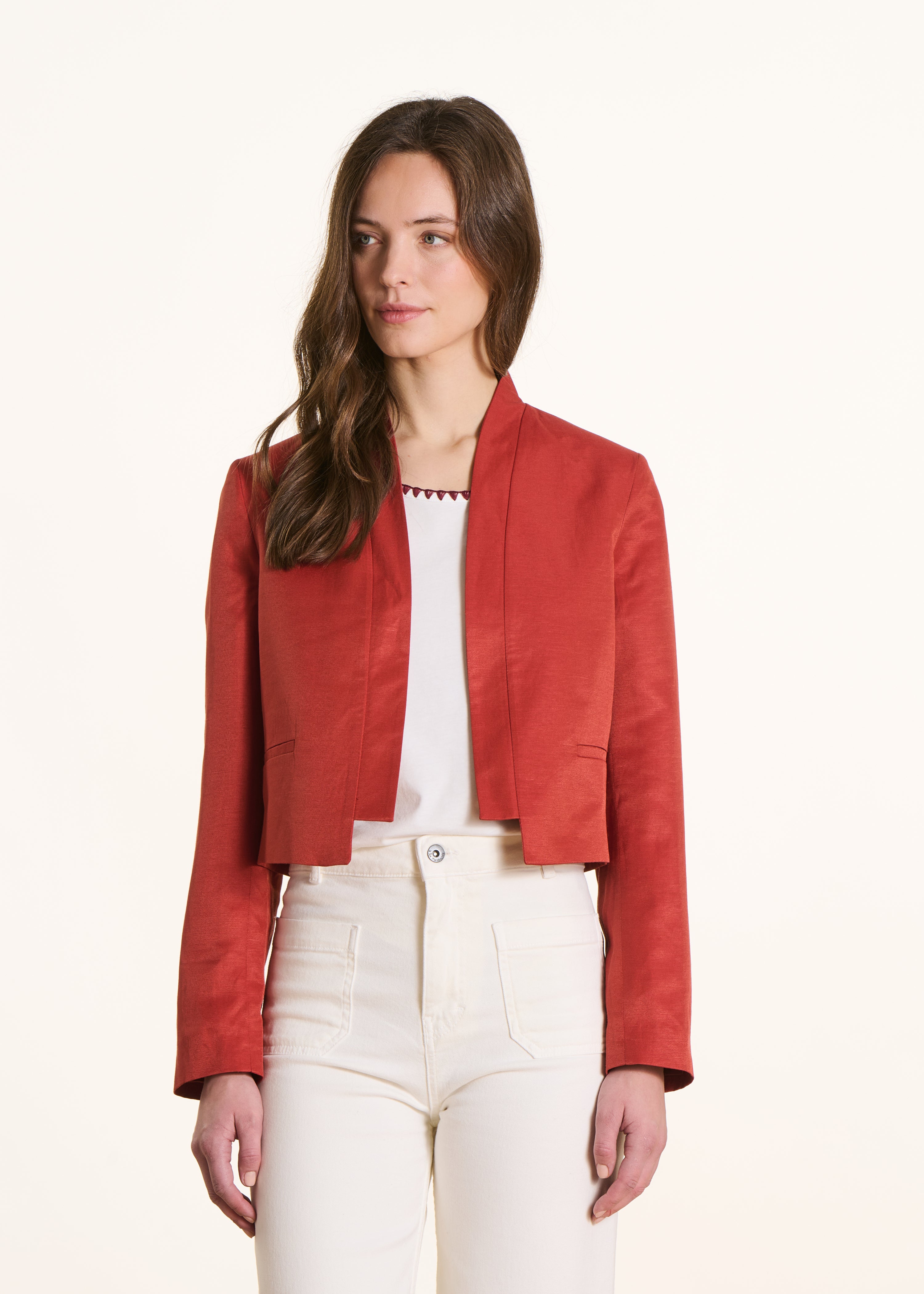 Open short iridescent brick jacket