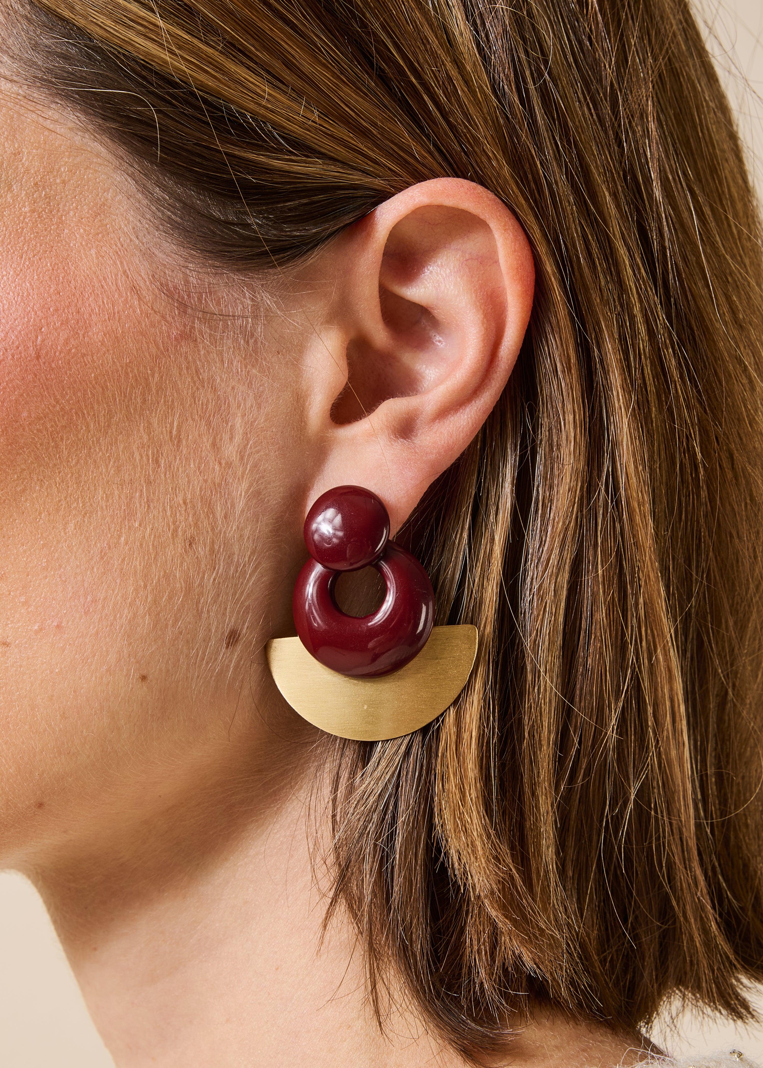 Boucles d'oreilles bordeaux et doré
