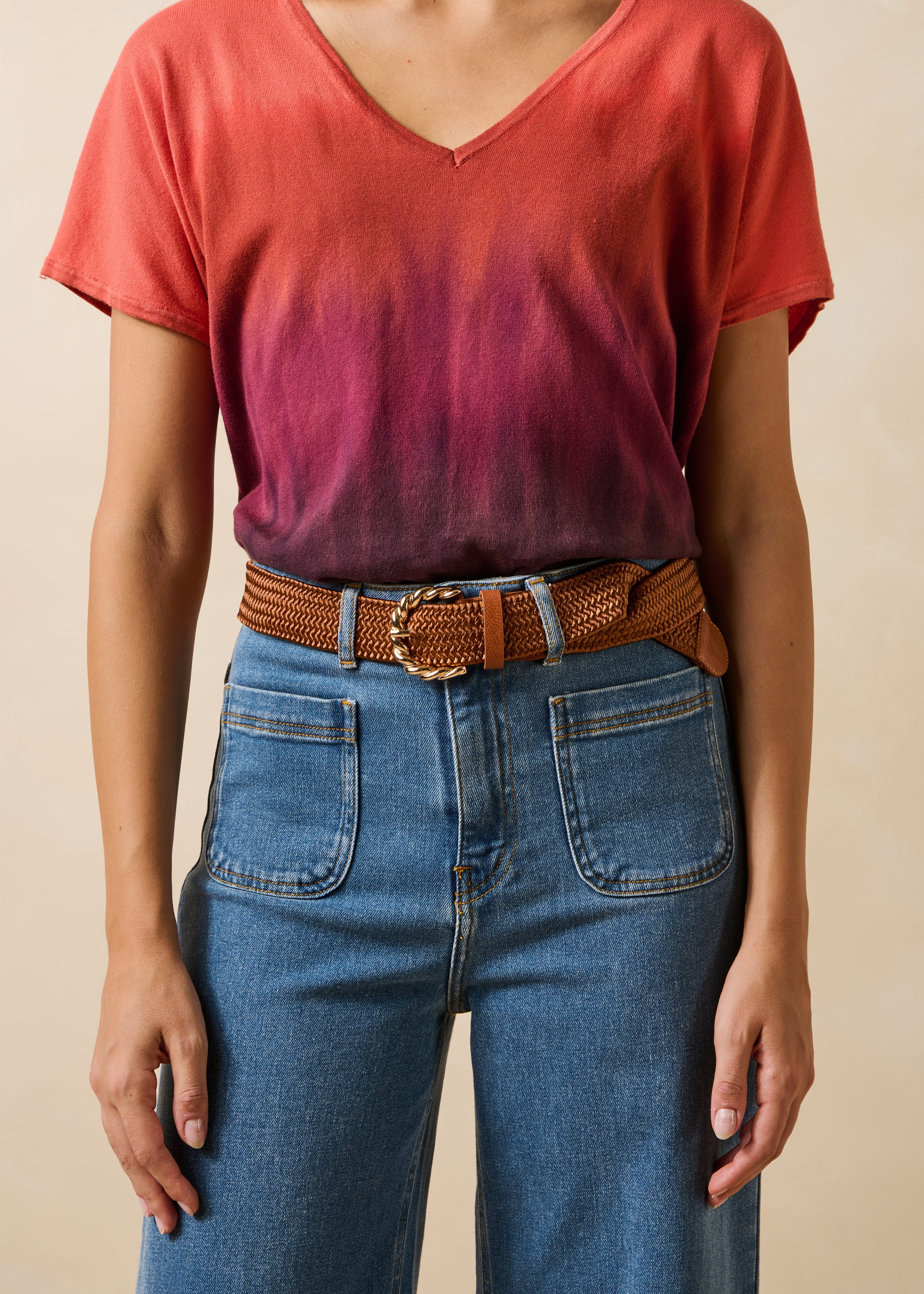 Ceinture élastiquée camel boucle twistée