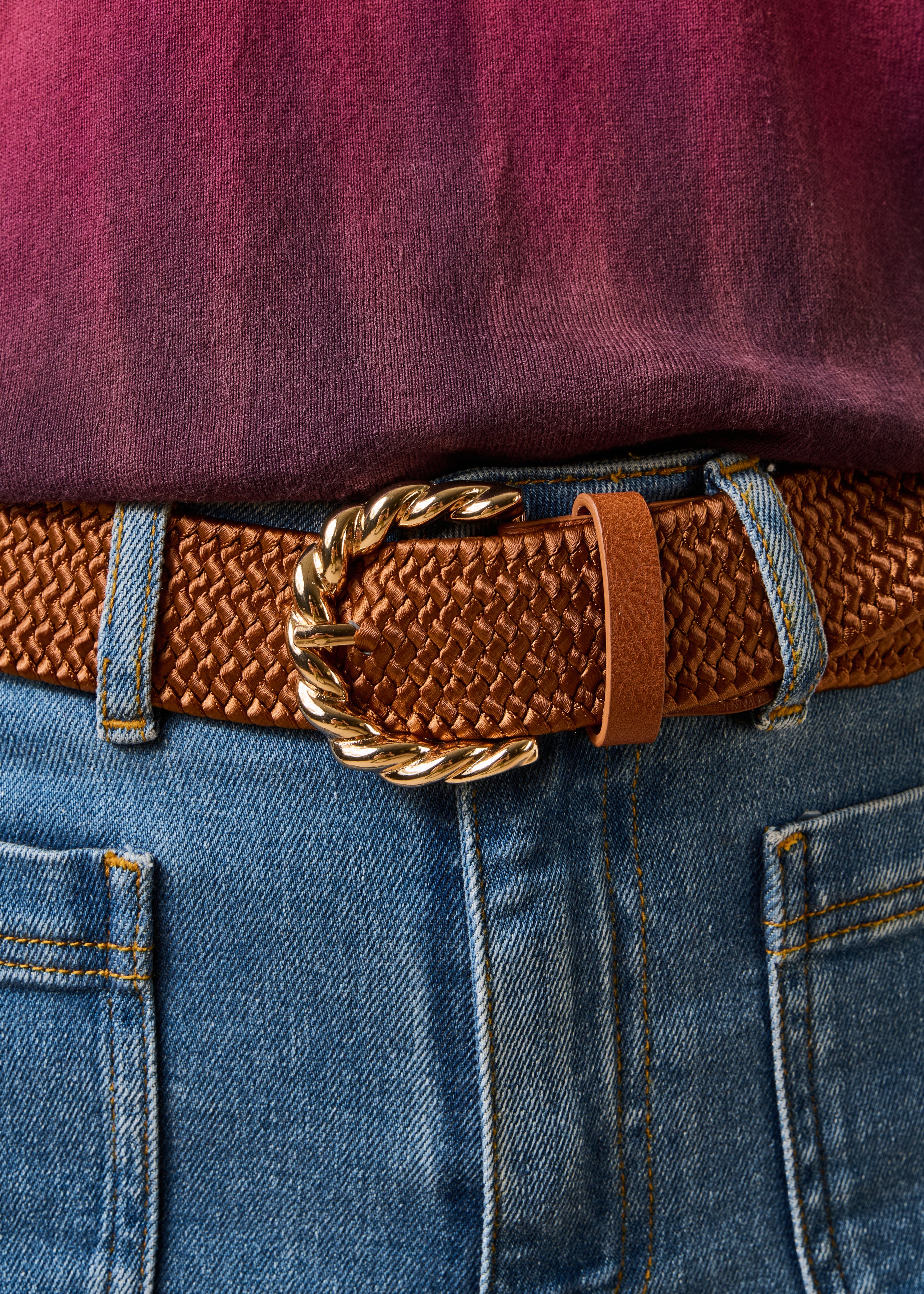 Ceinture élastiquée camel boucle twistée