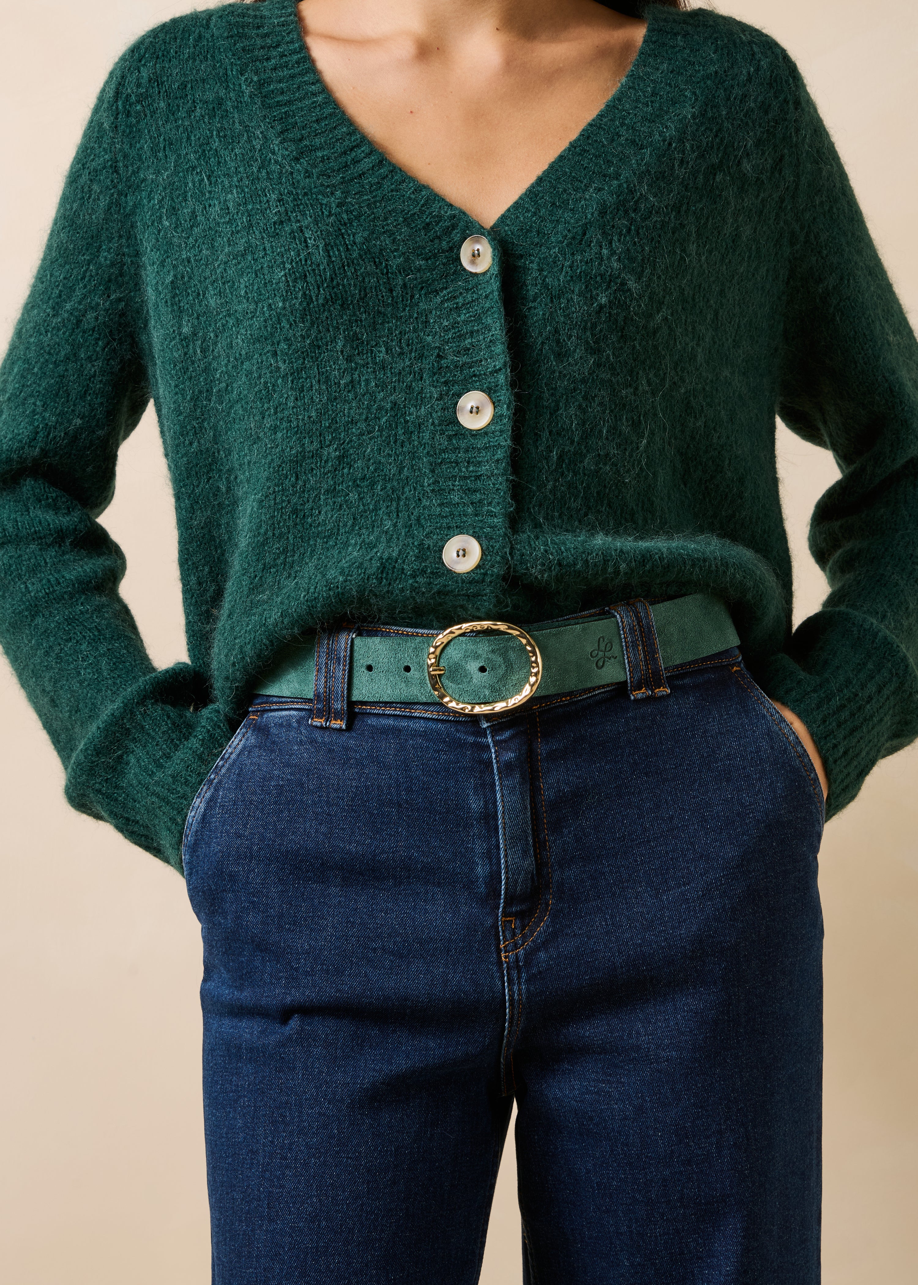 Ceinture verte en cuir suédé boucle ovale