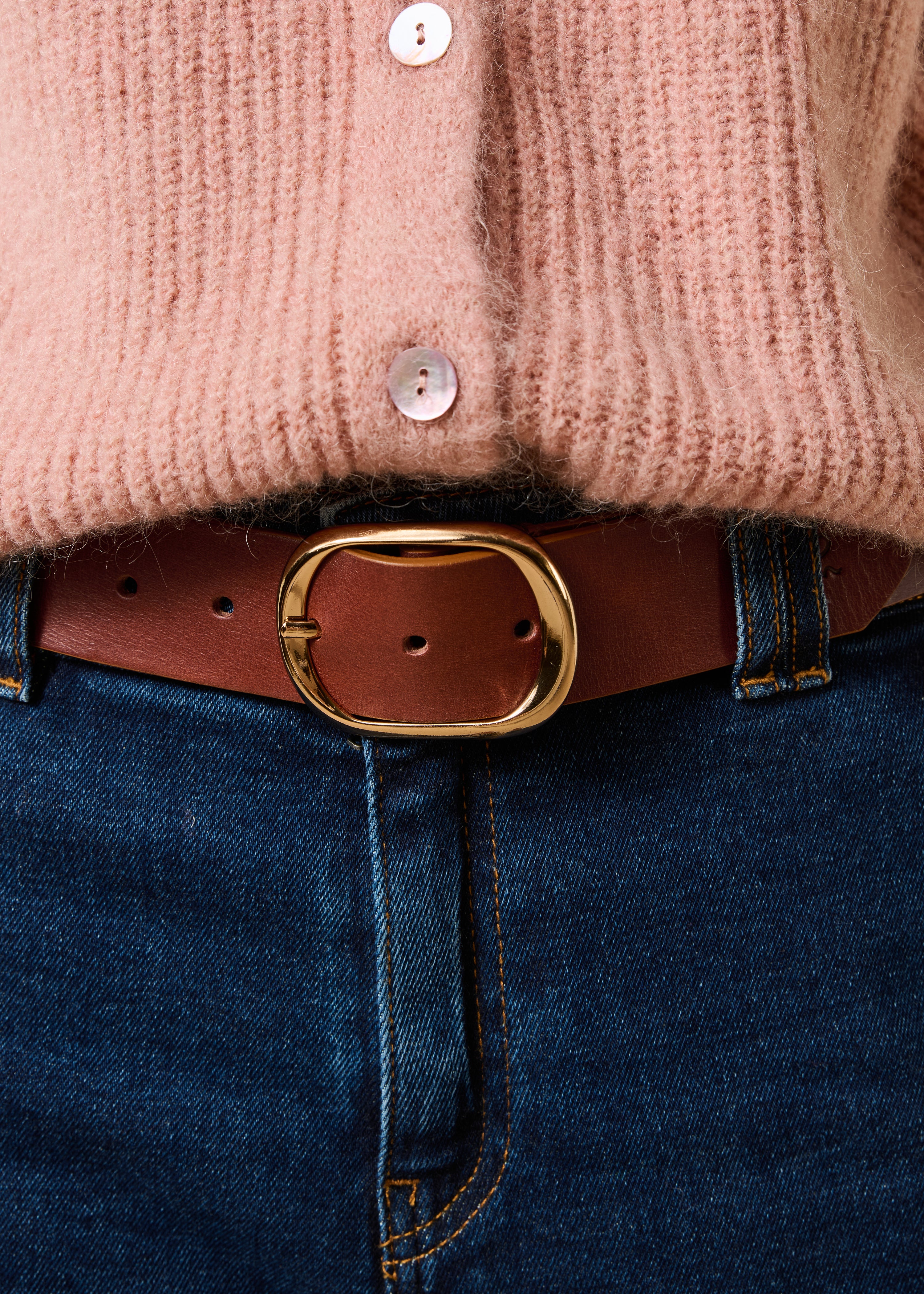 Ceinture camel en cuir boucle ovale