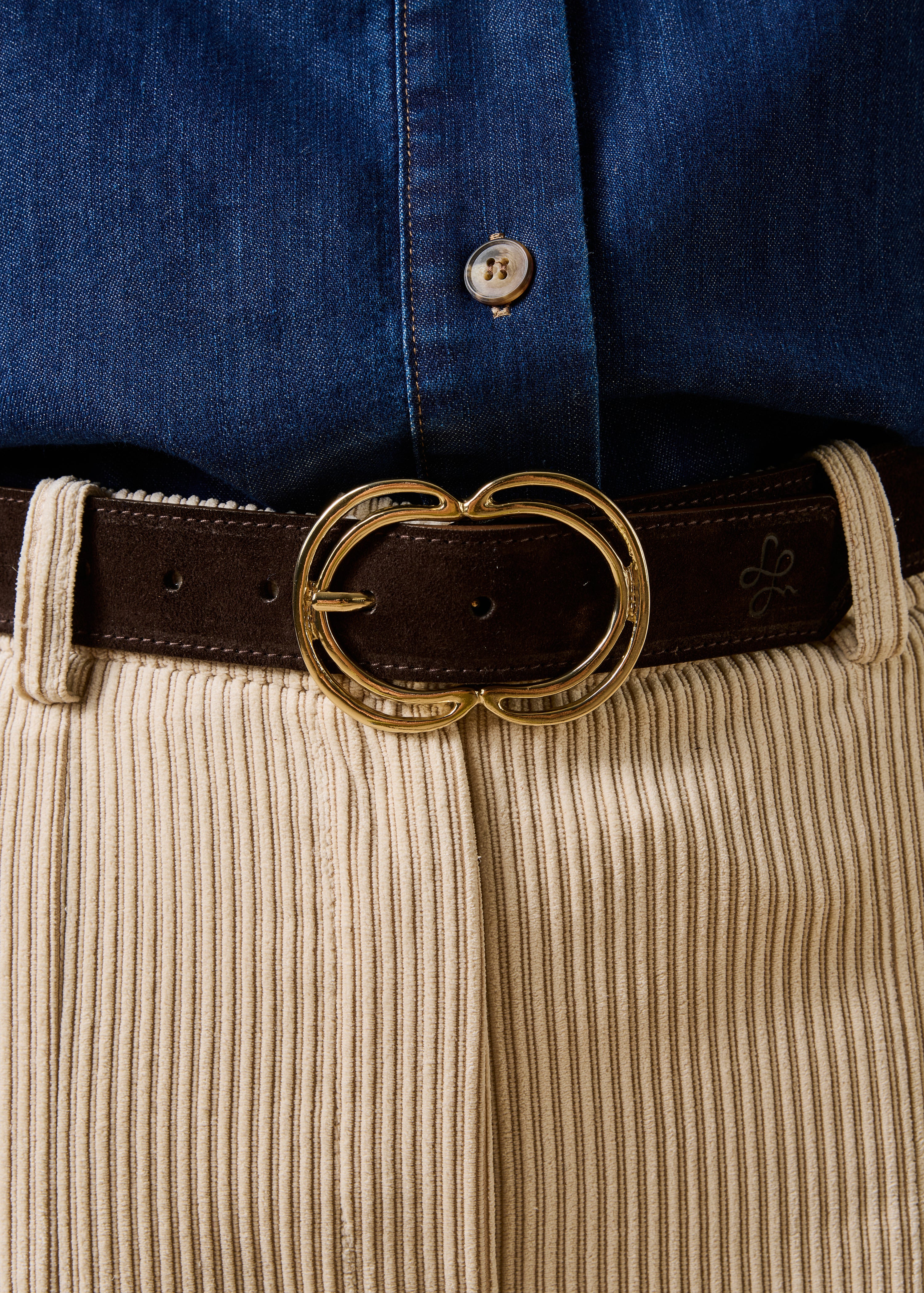 Ceinture marron boucle ovale dorée
