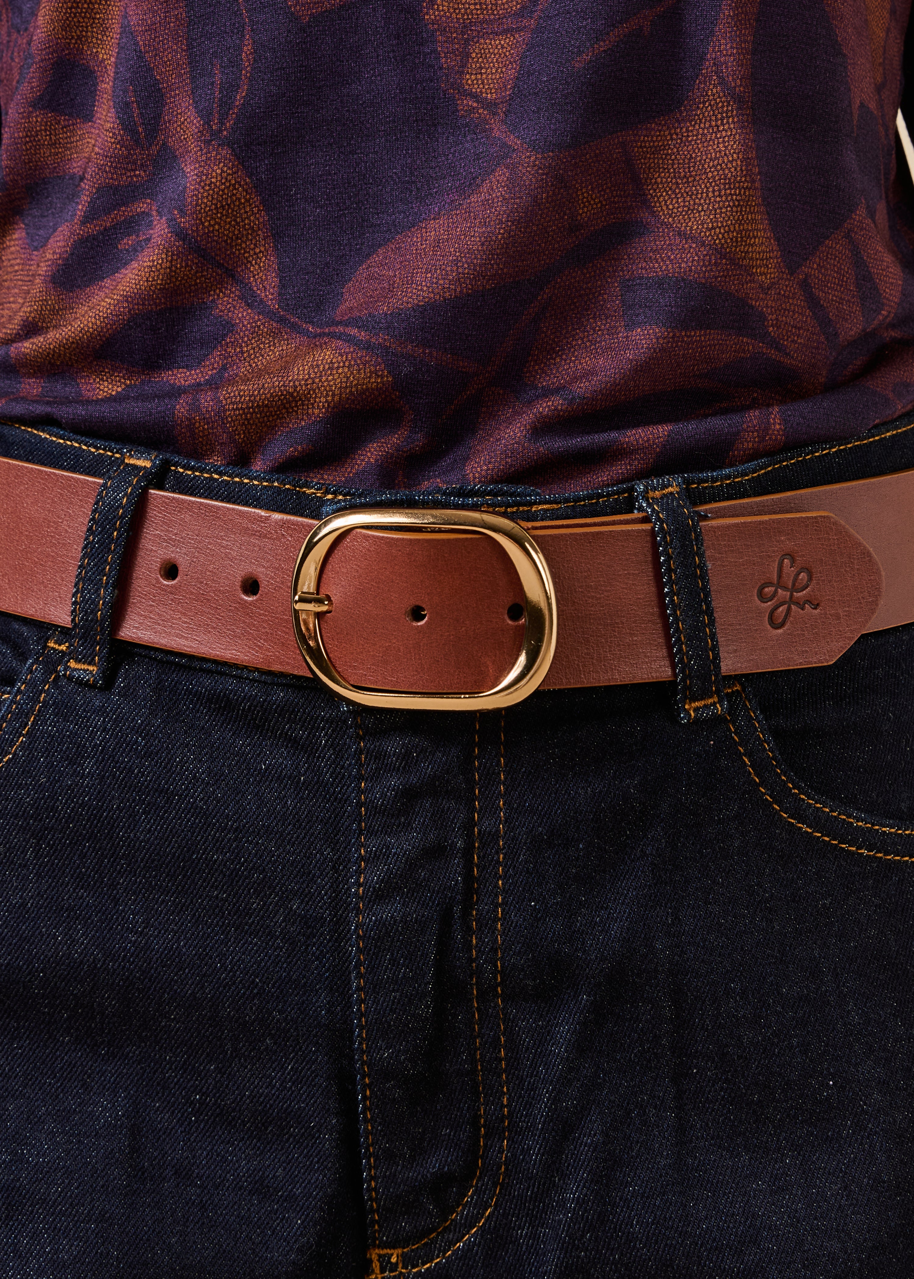 Ceinture camel en cuir boucle ovale