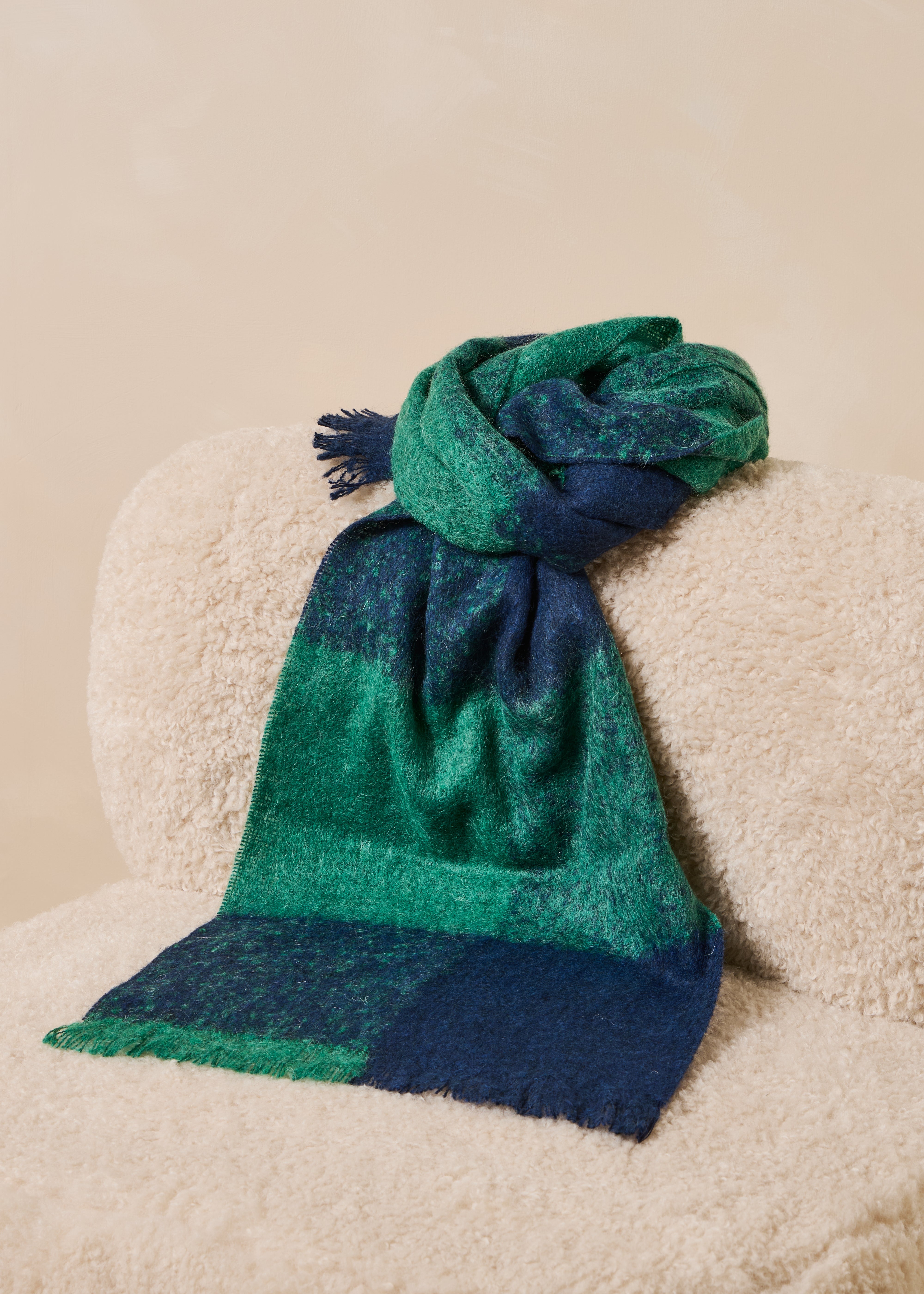Green and blue checkered scarf