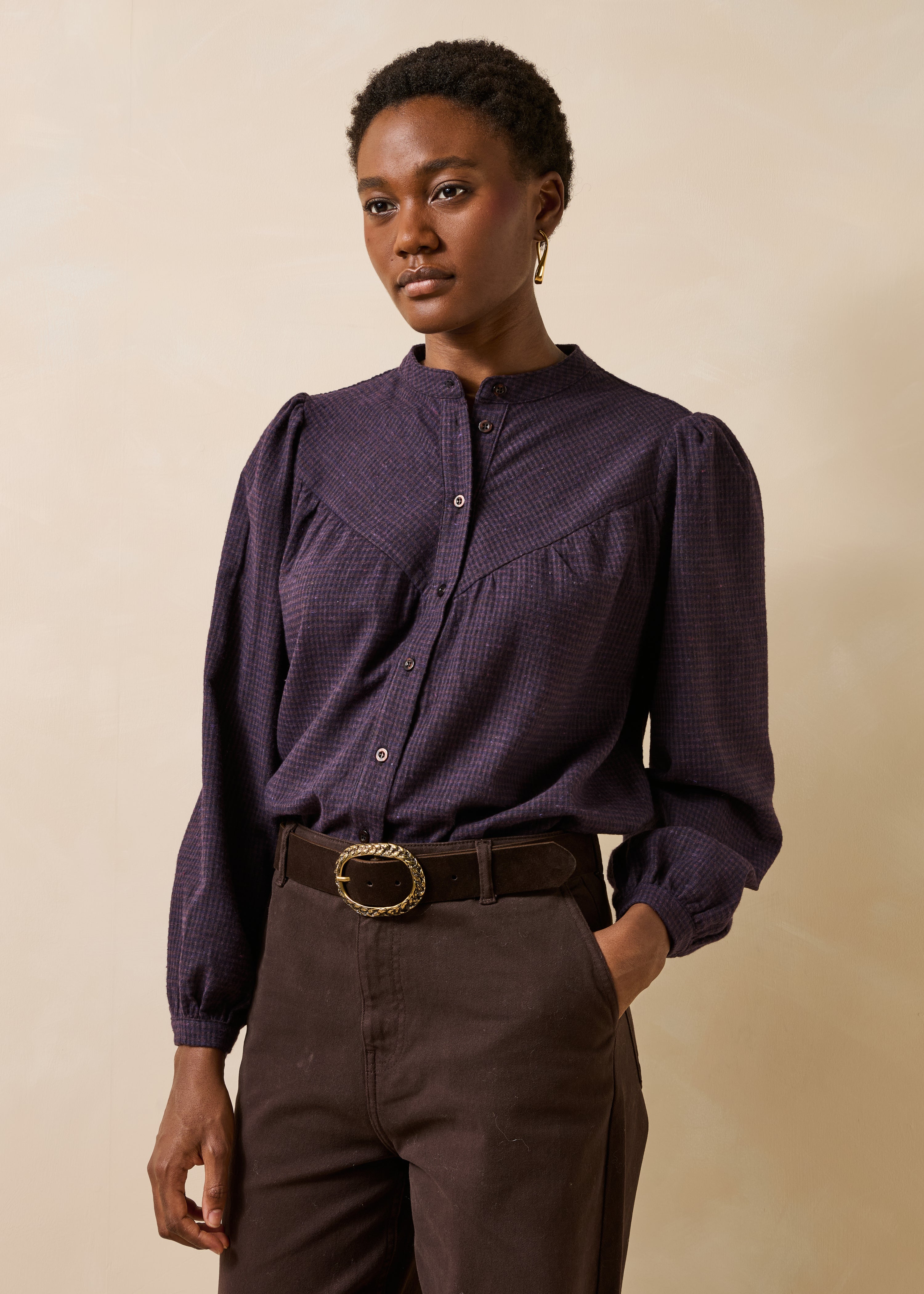 Camicia viola a maniche lunghe a quadri vichy