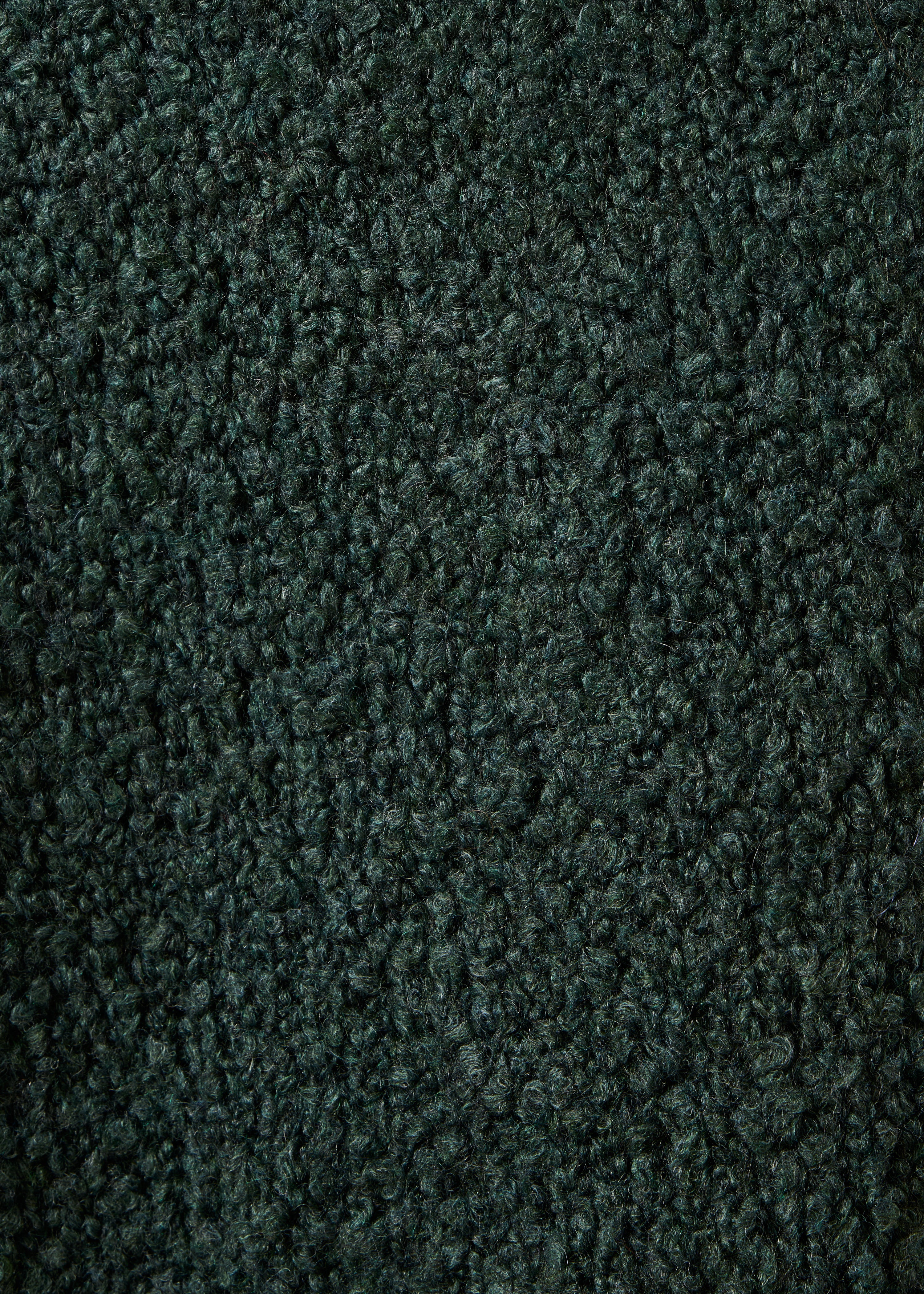 Bottle green boucle knit round neck cardigan