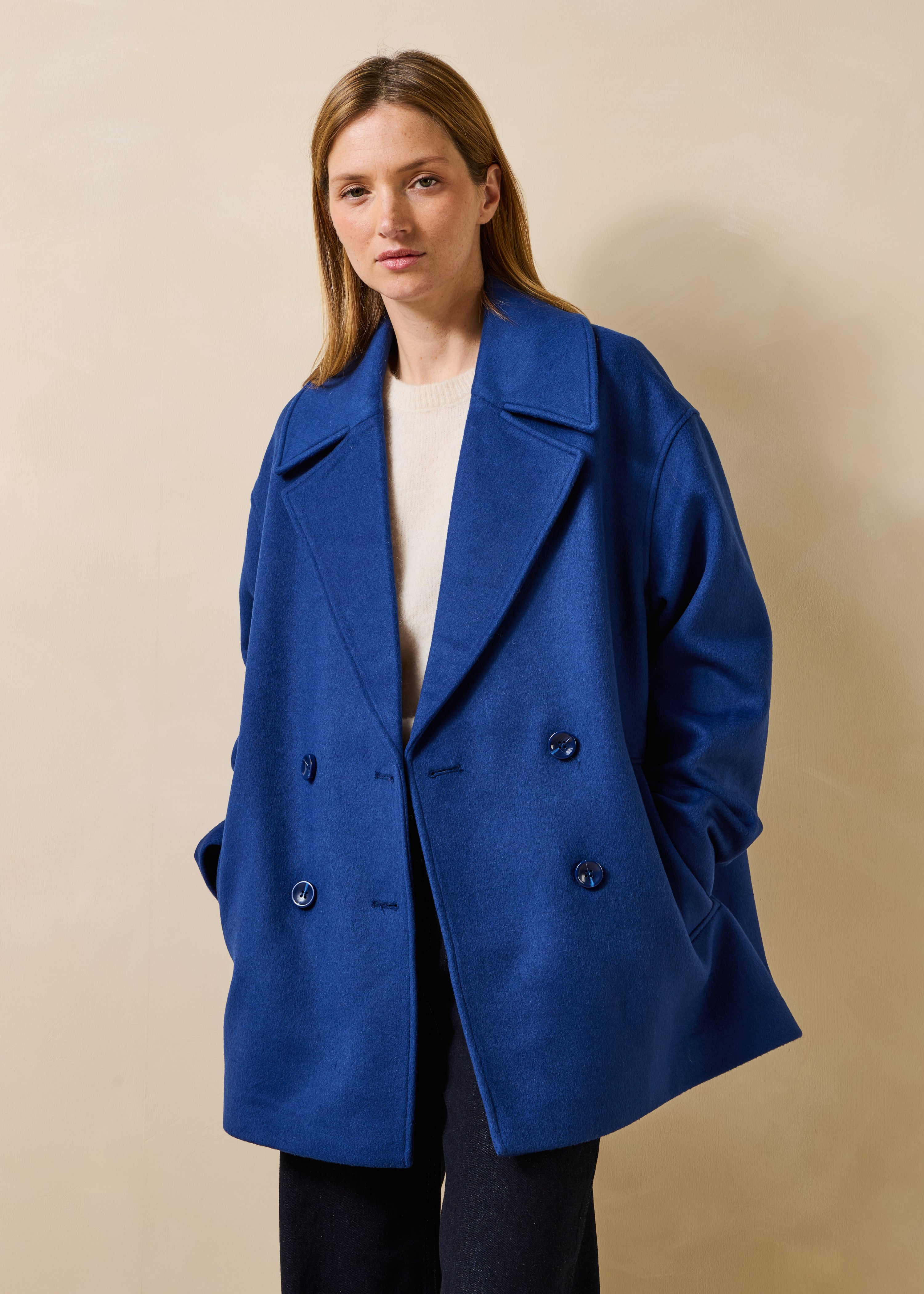 Manteau bleu marine caban en laine