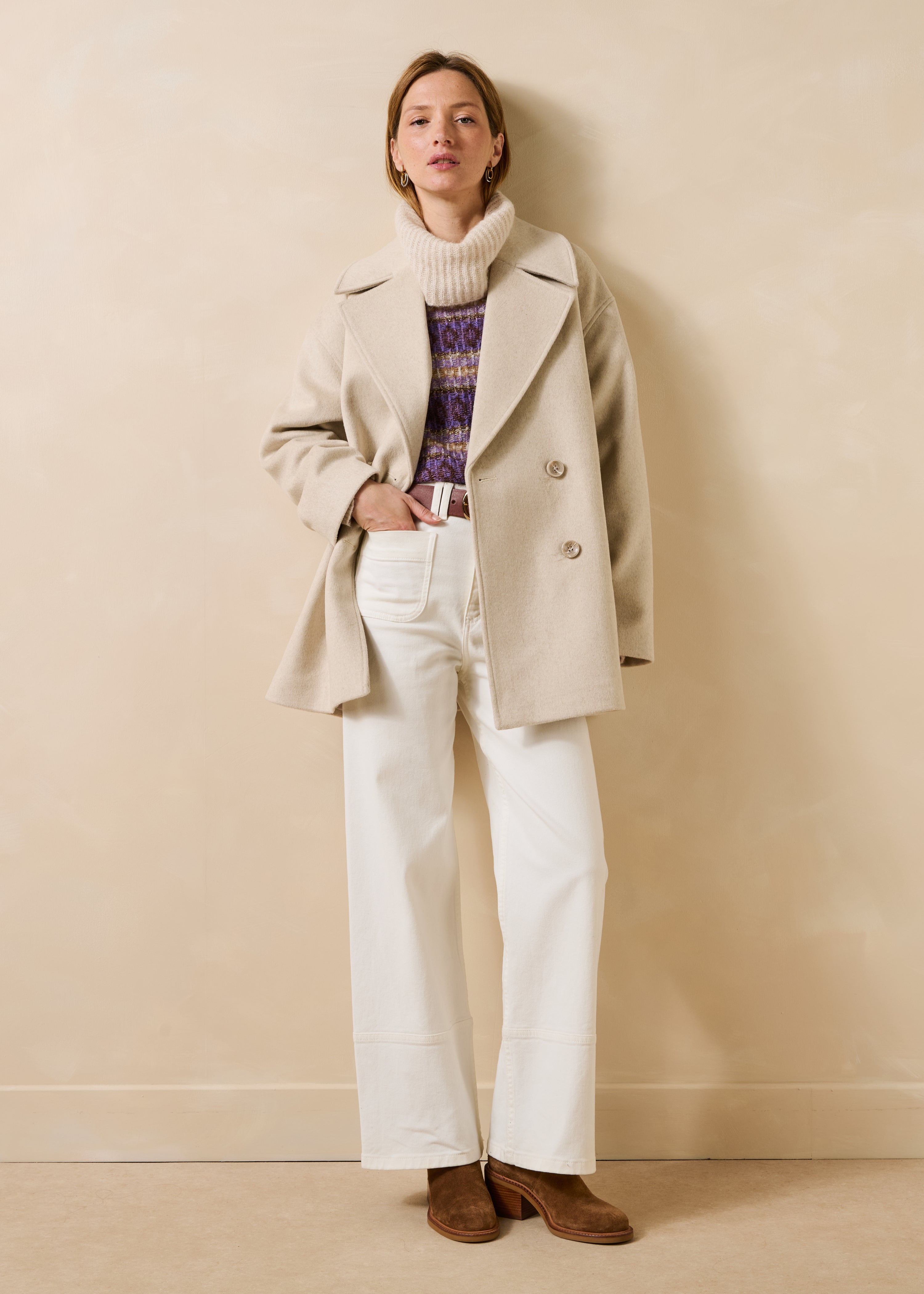 Ecru wool pea coat