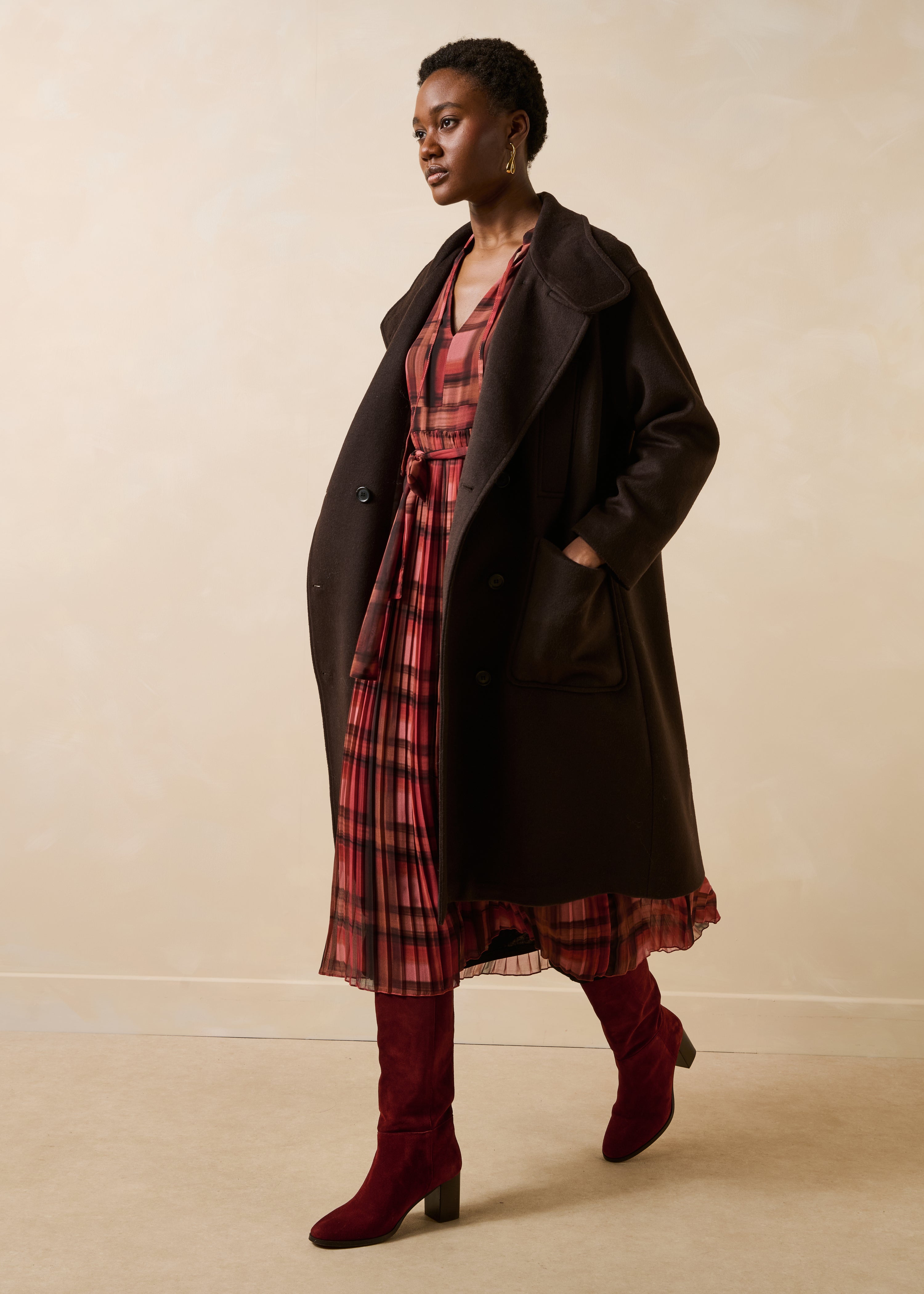 Manteau marron col montant en laine