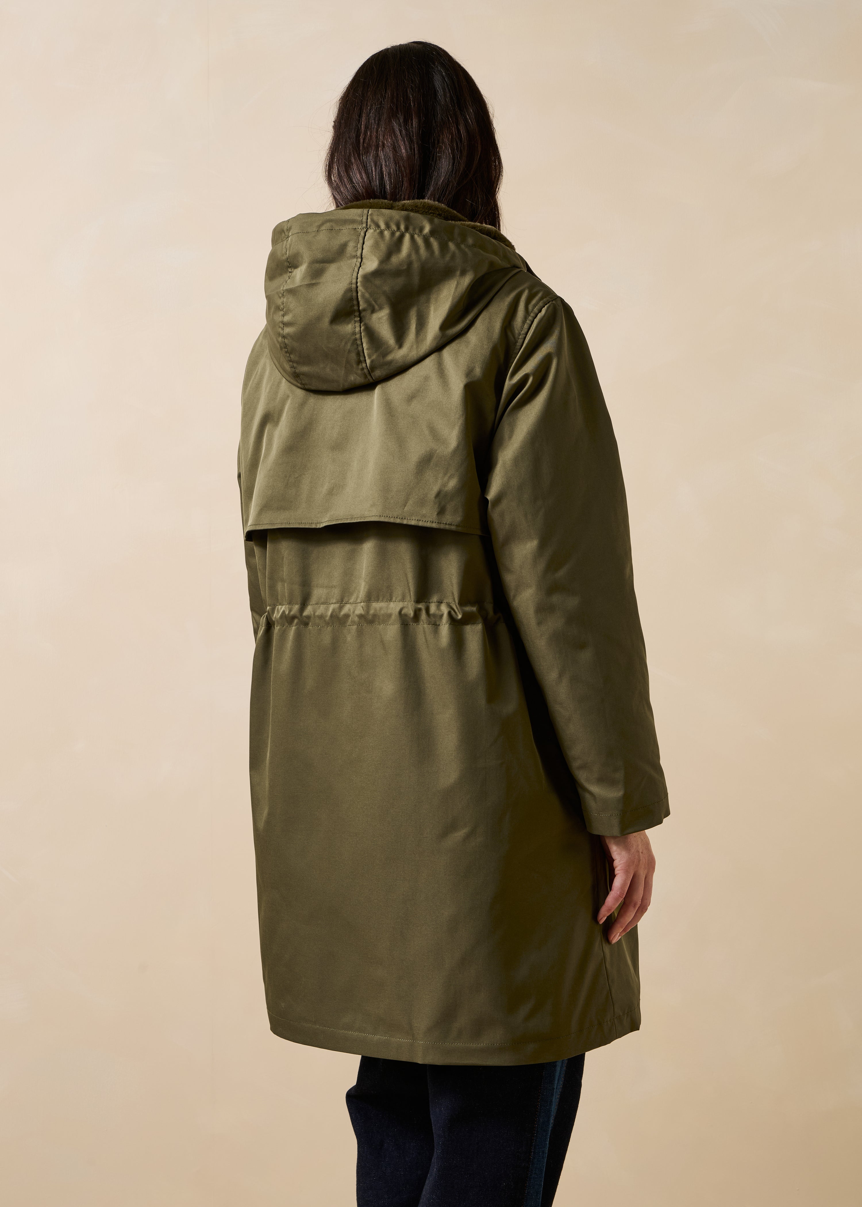 Lange kaki parka met capuchon en nepbont