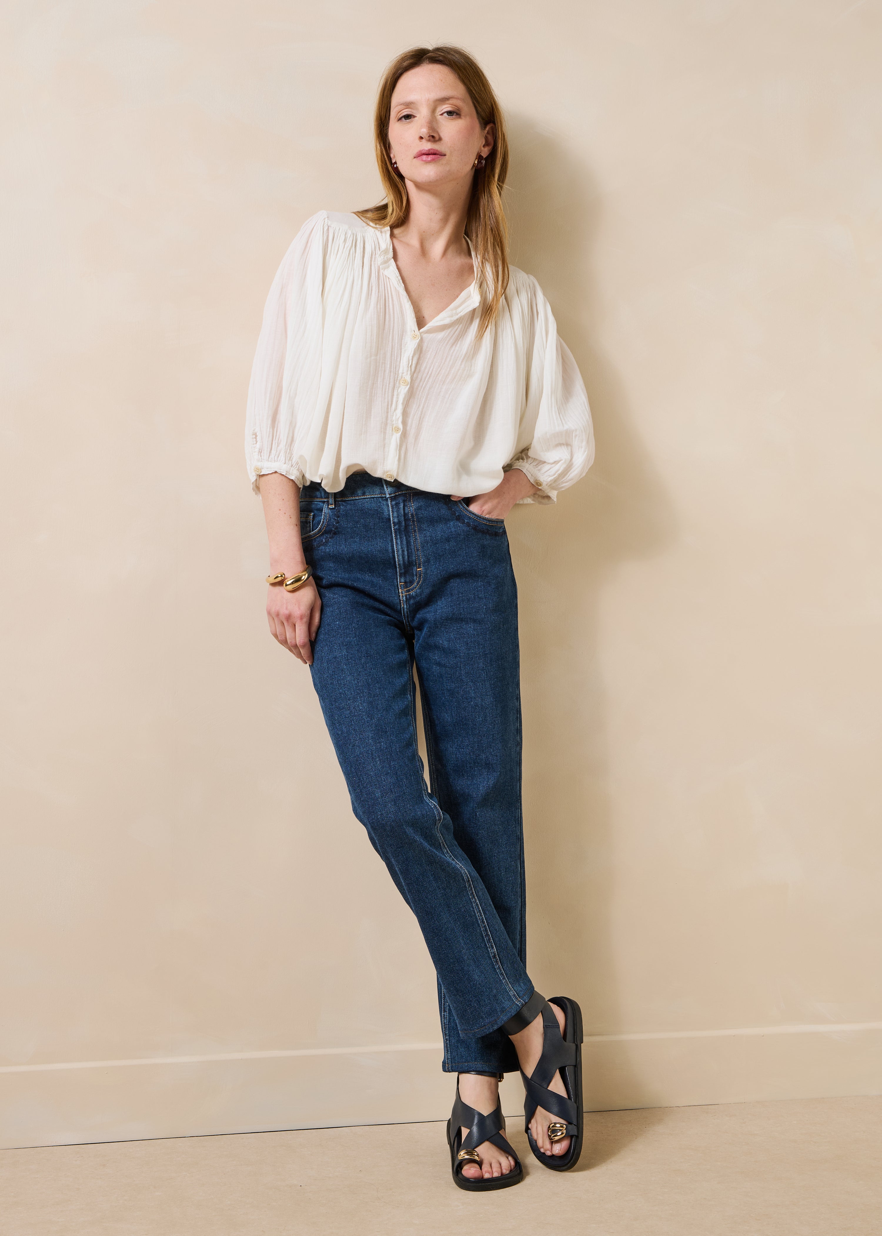 Jean slim 7/8ème bleu en coton biologique