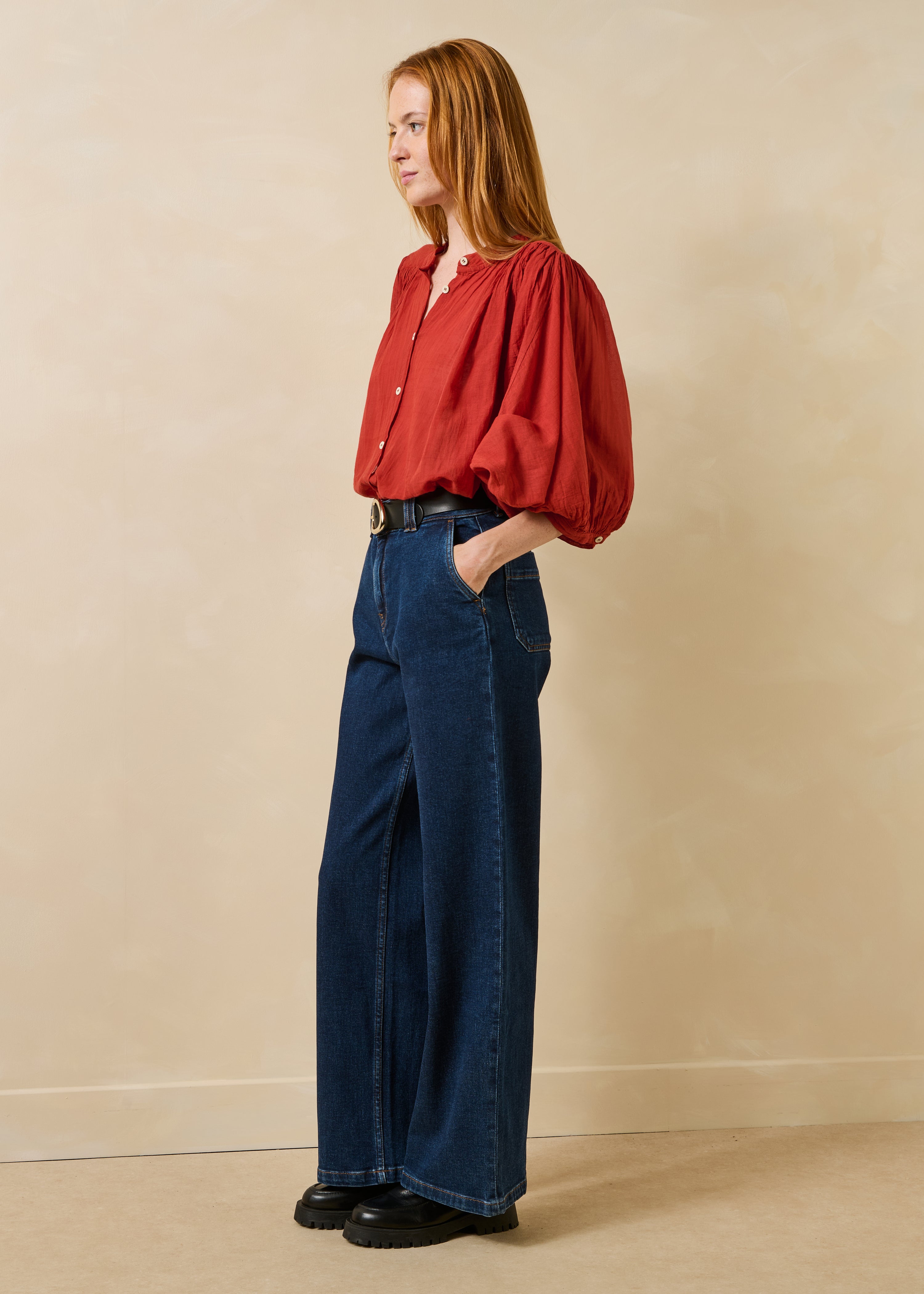 Jean large et droit brut en coton biologique