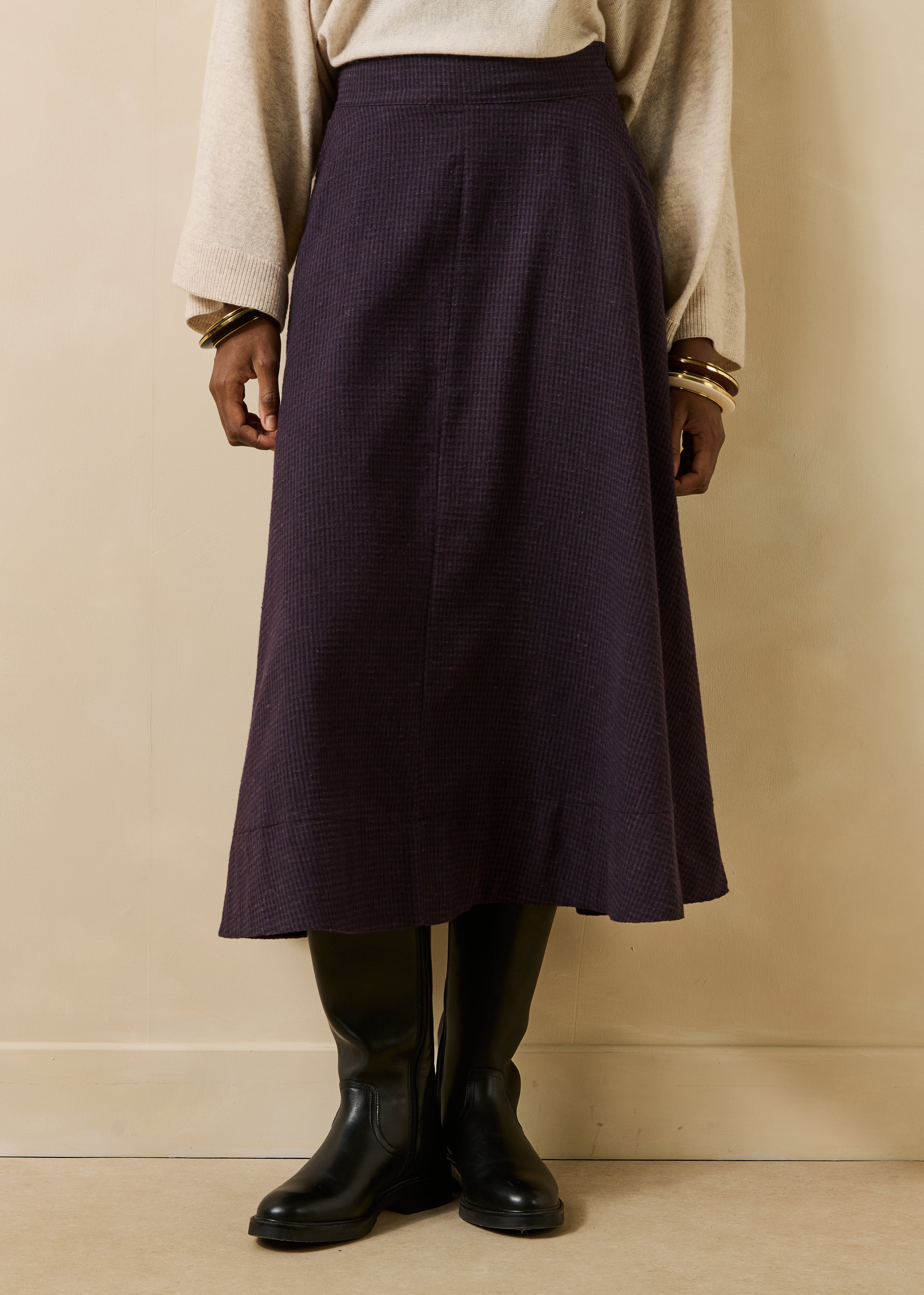 Purple midi skirt with vichy check pattern