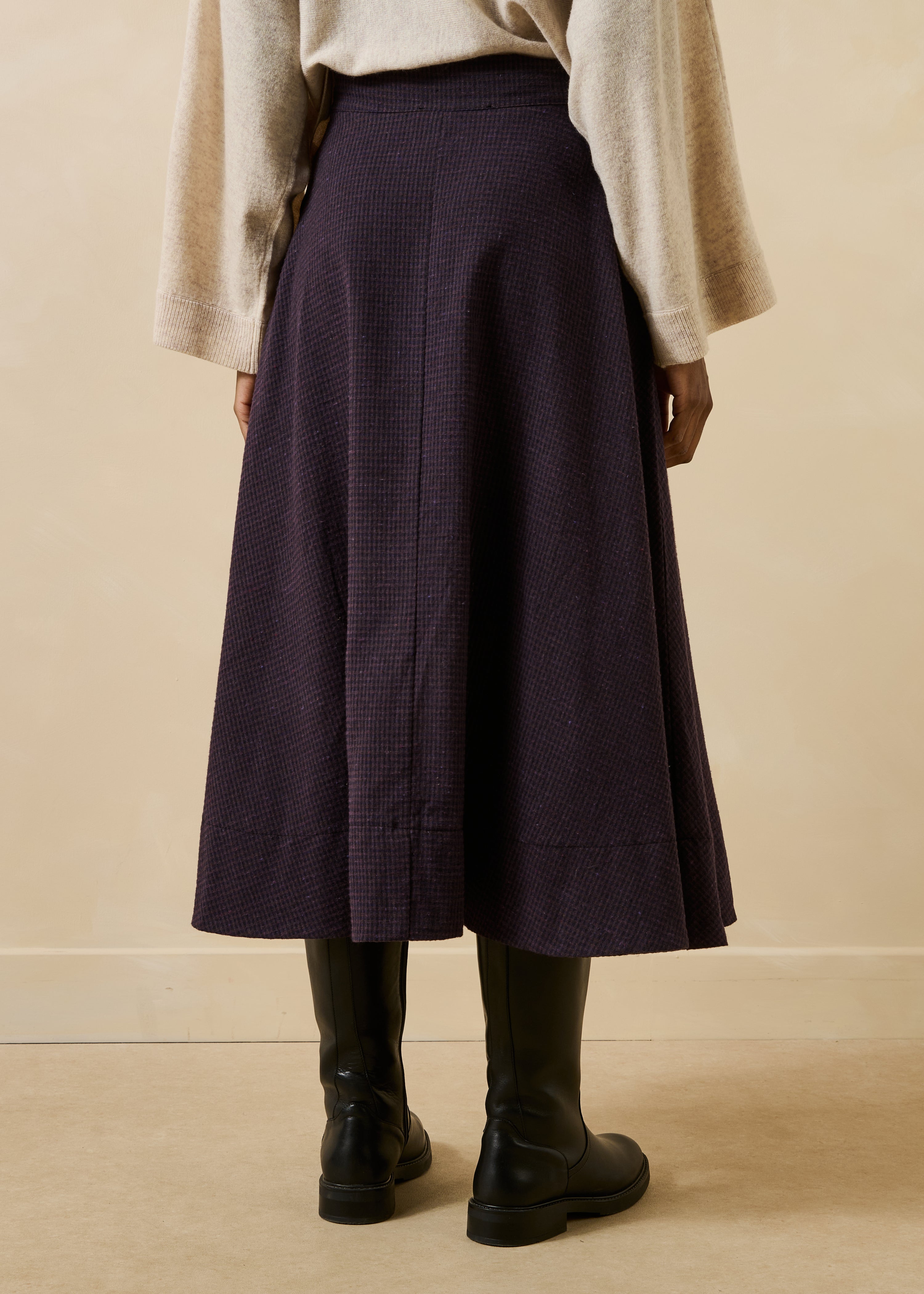 Purple midi skirt with vichy check pattern