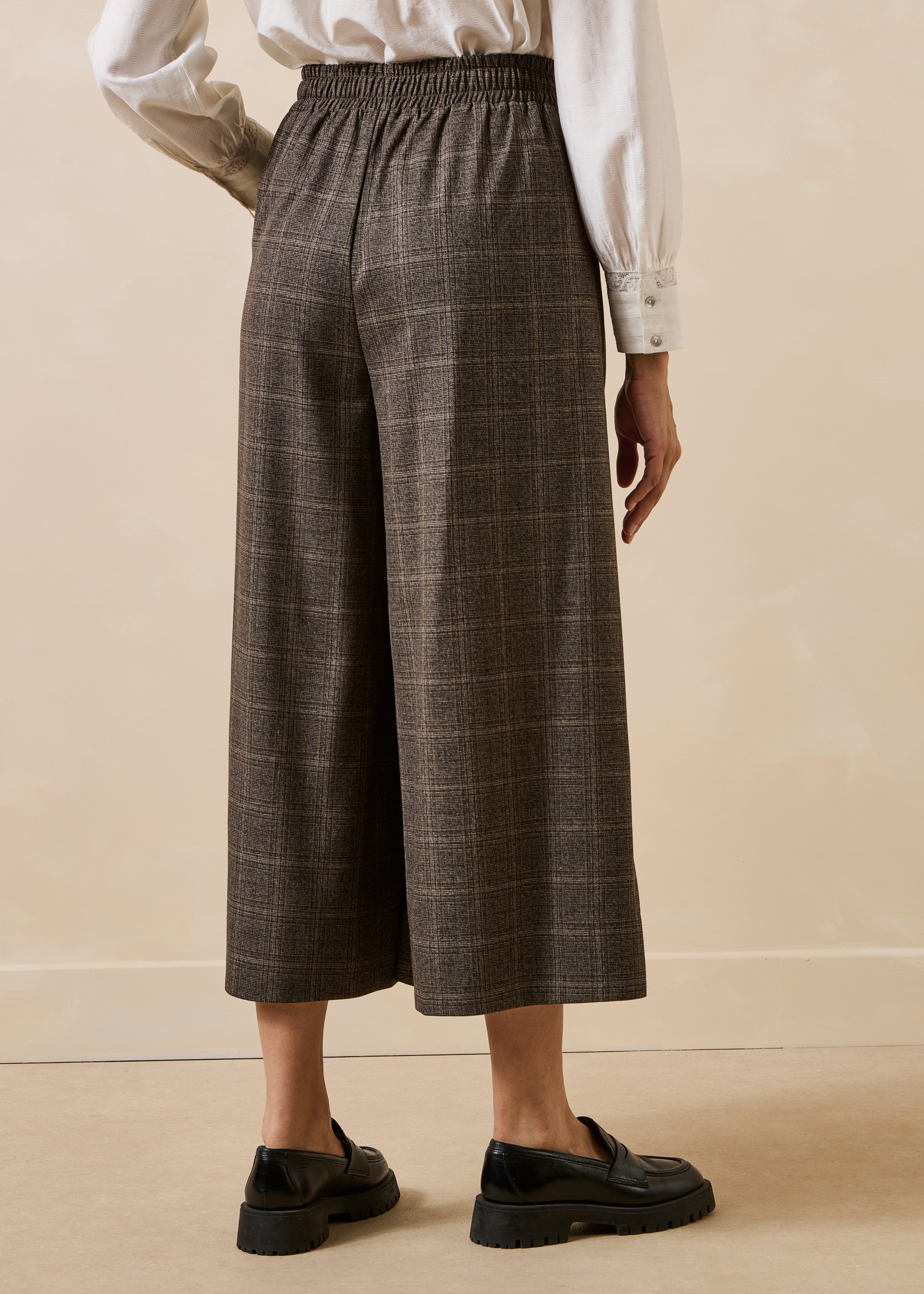 Brown Checked 7/8 Culotte Skirt Pants