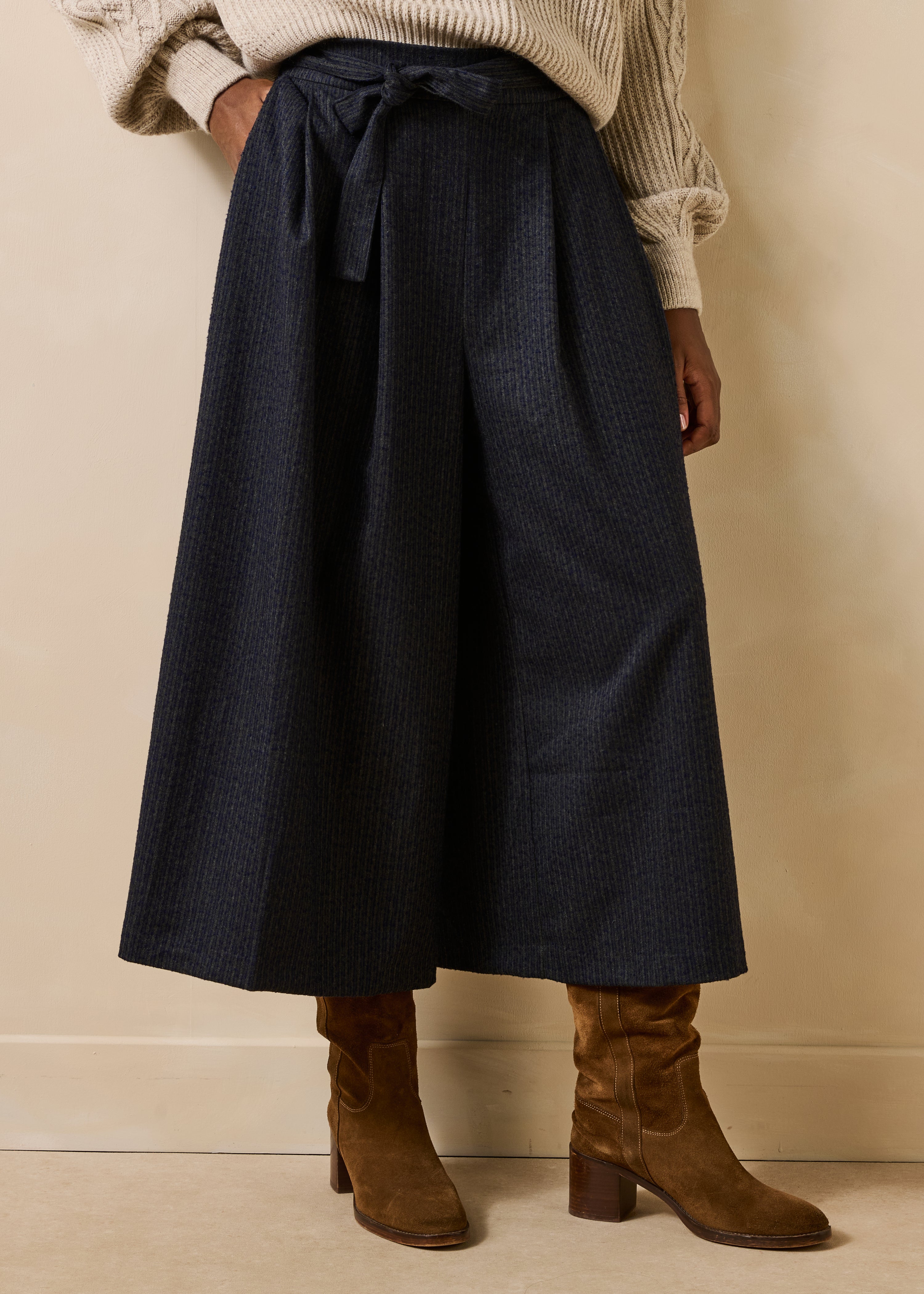 Pantalon large à rayures gris et bleu
