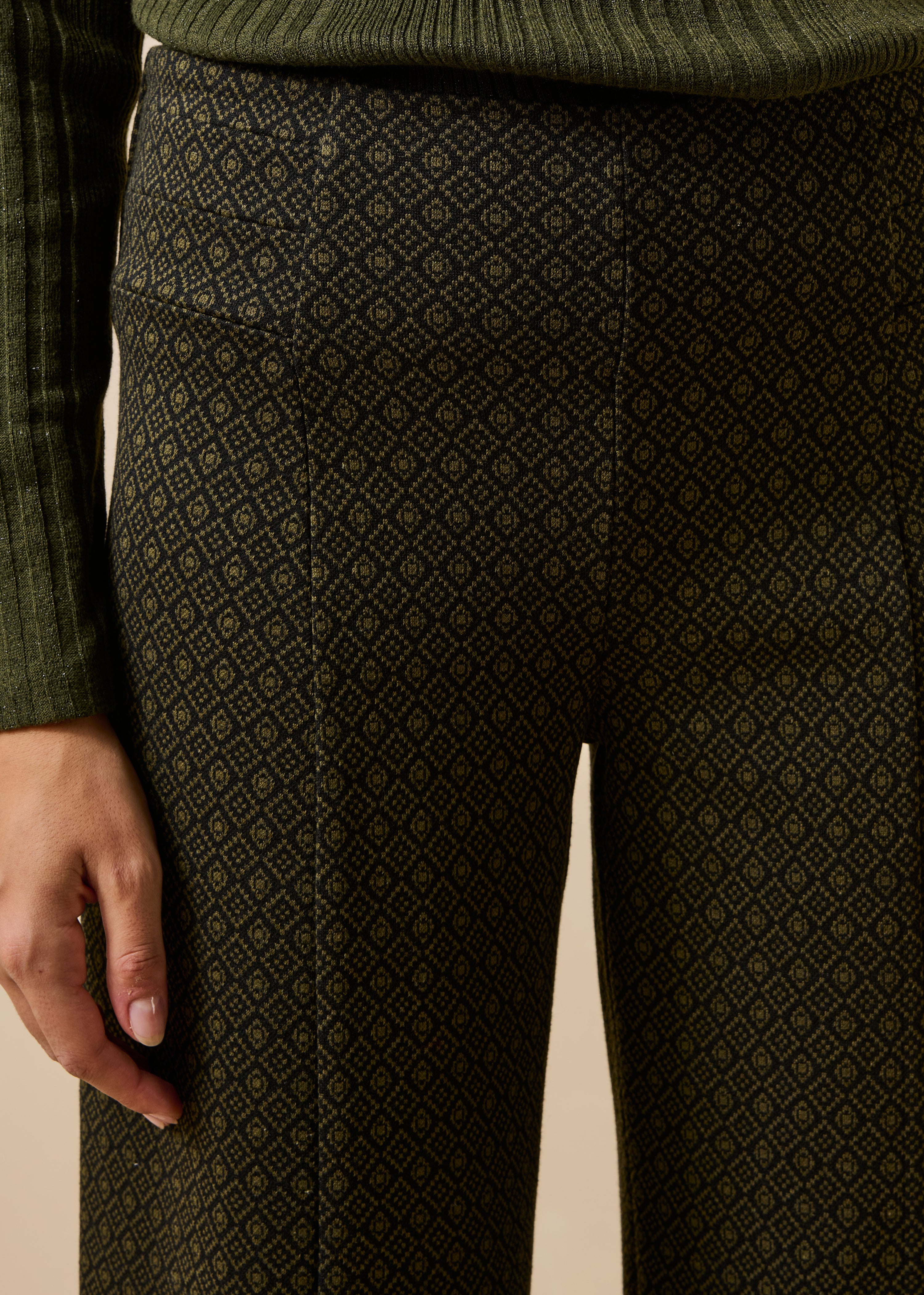 Calças cropped kaki em jacquard milano