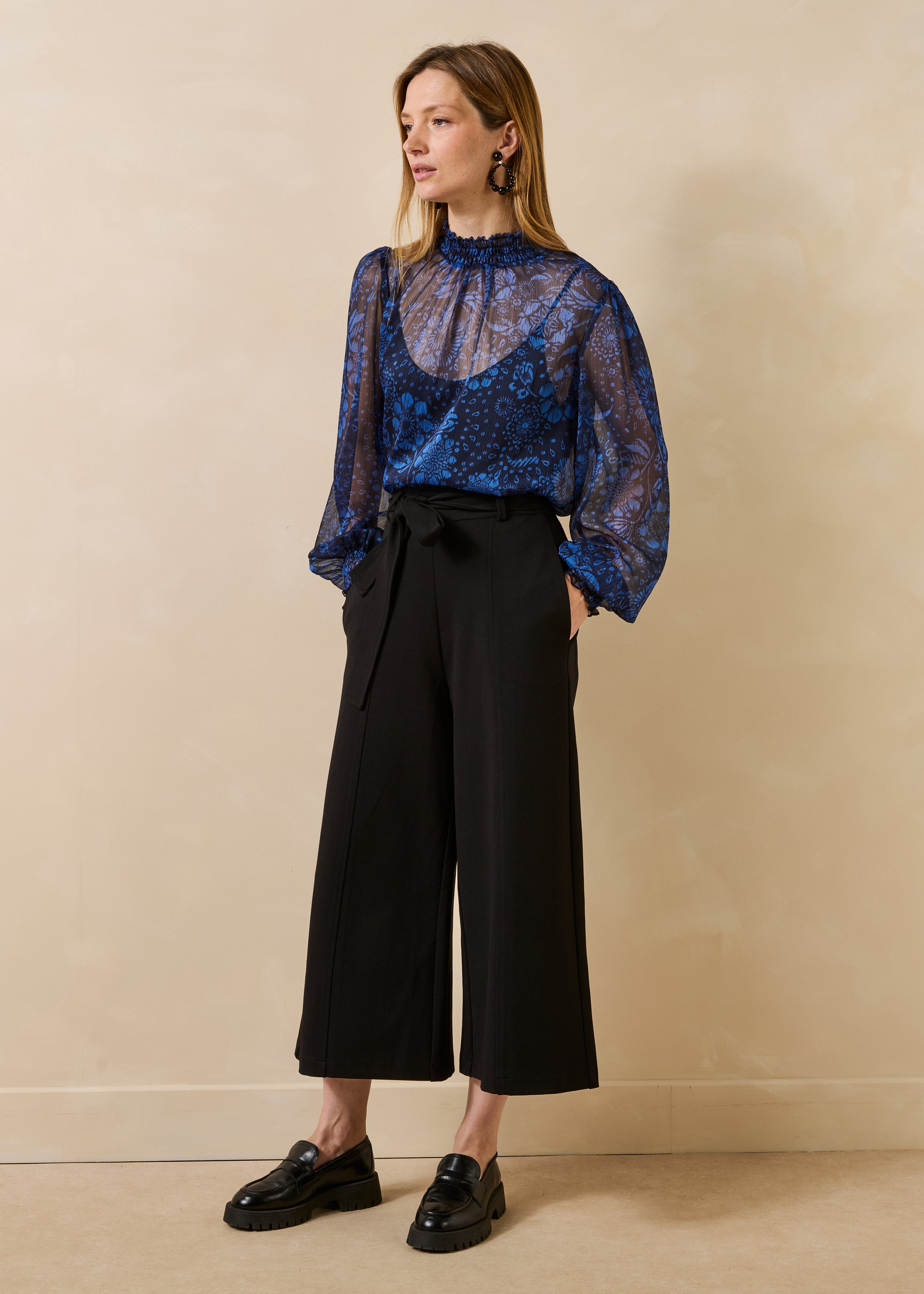 Pantalon large jupe-culotte noir 7/8ème