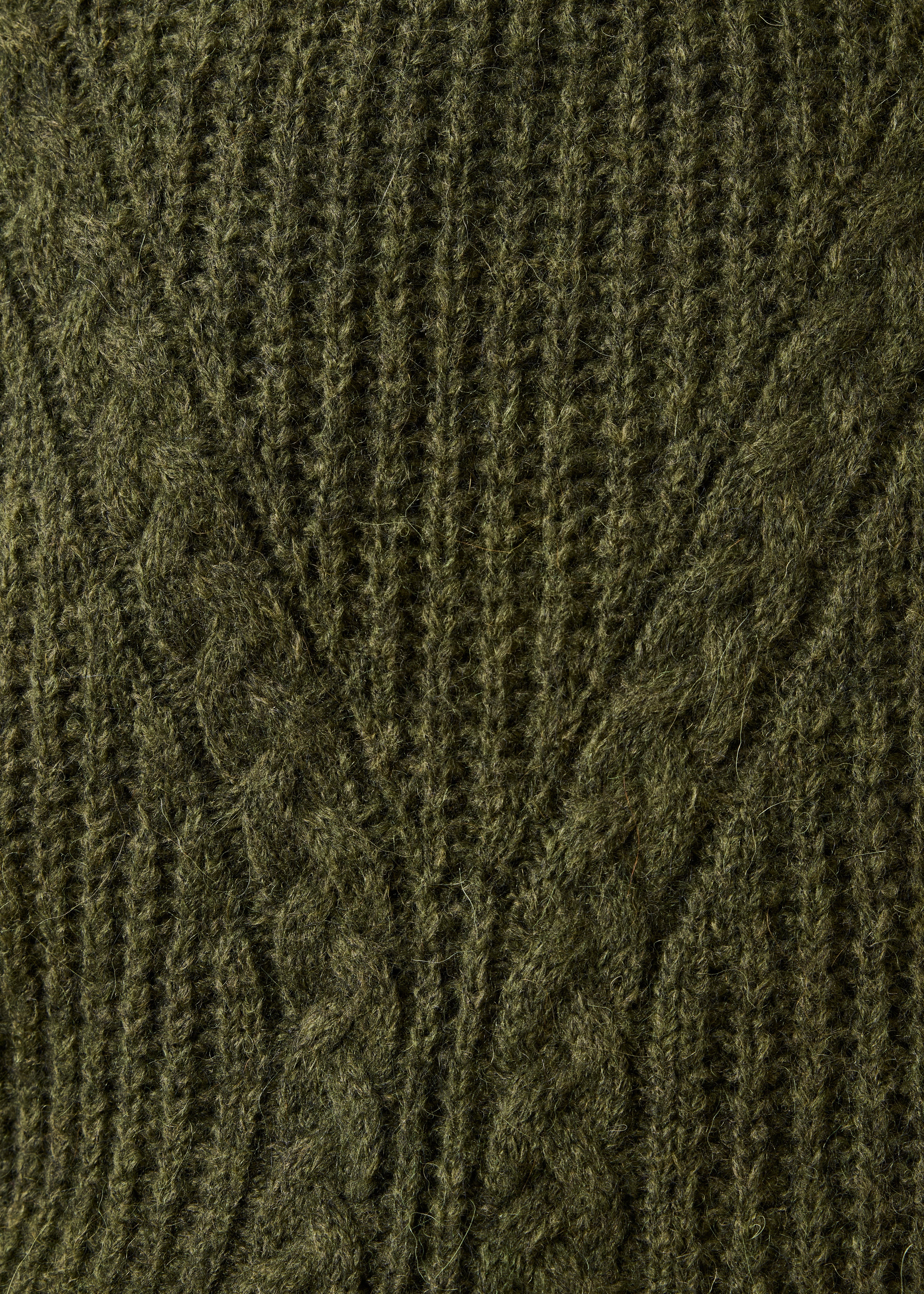 Ärmelloser Pullover in Kaki mit Perlmuster und Rundhalsausschnitt