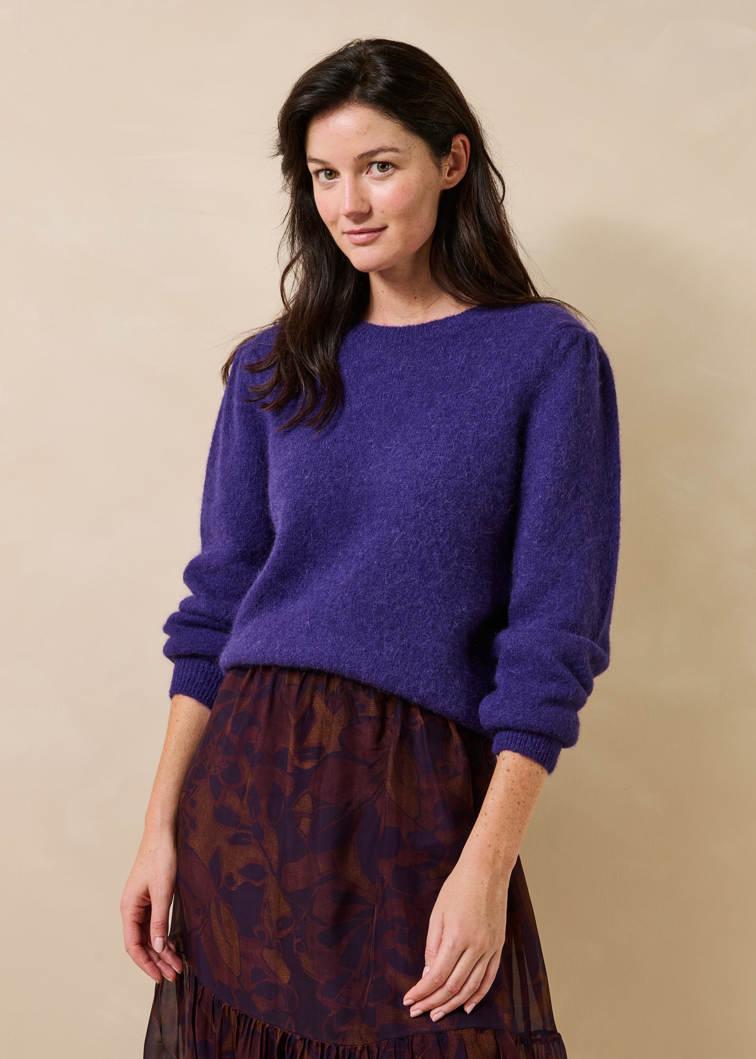 Pull violet manches longues en alpaga col rond