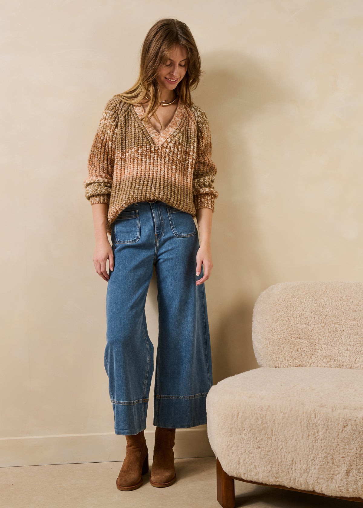 Beige and Camel Sweater - Garax
