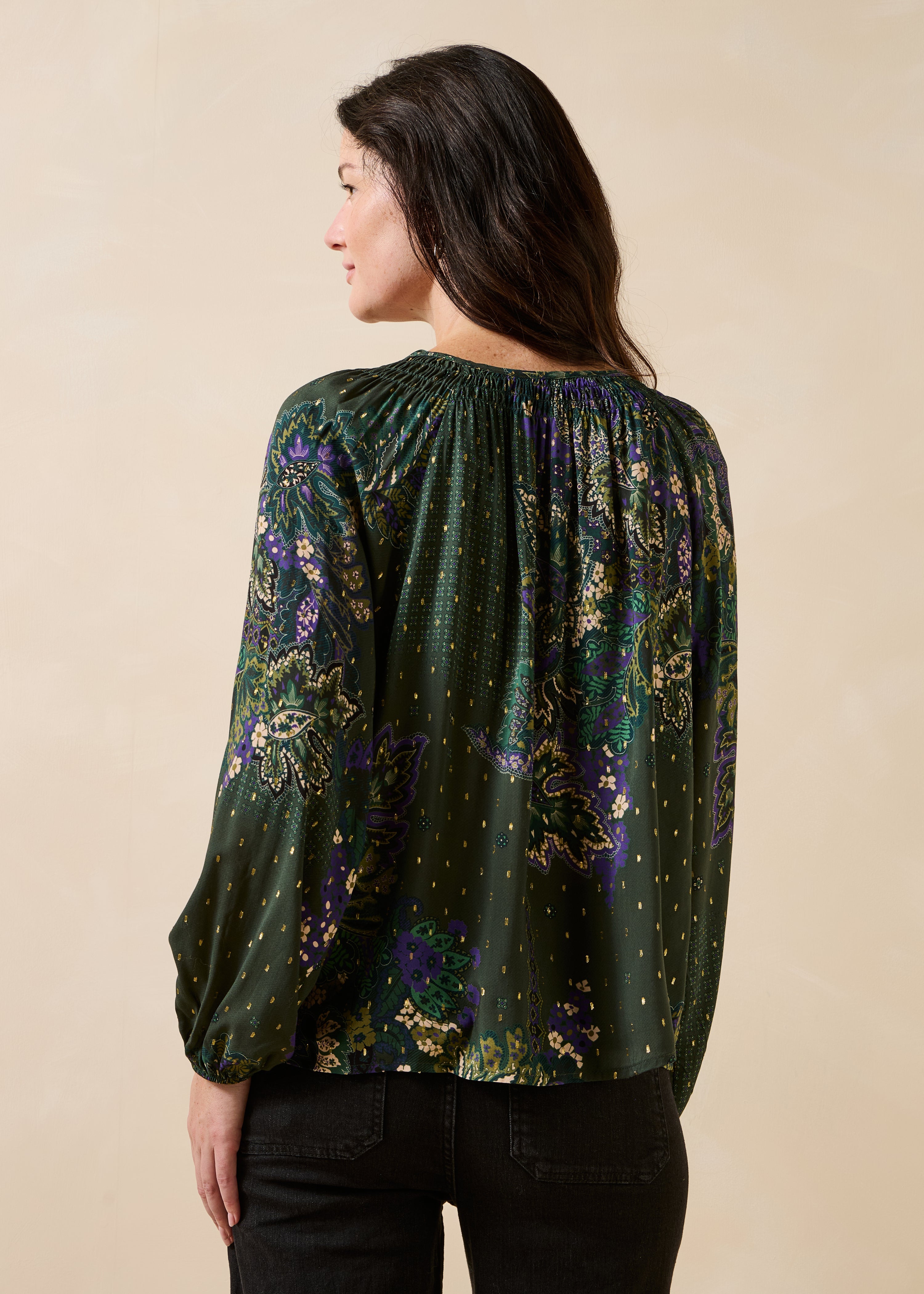 Loose green top with print