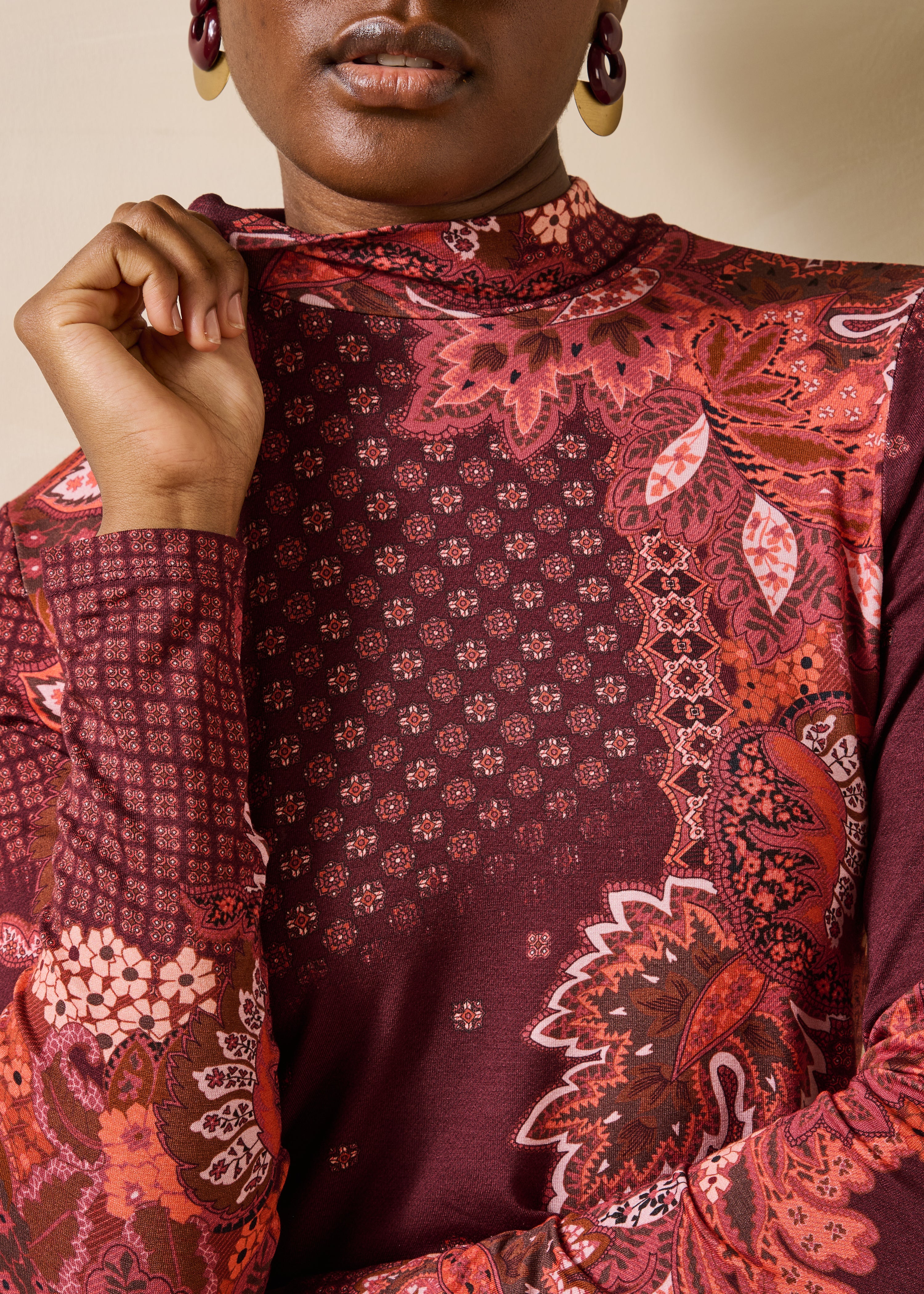 Red printed long-sleeve jersey T-shirt
