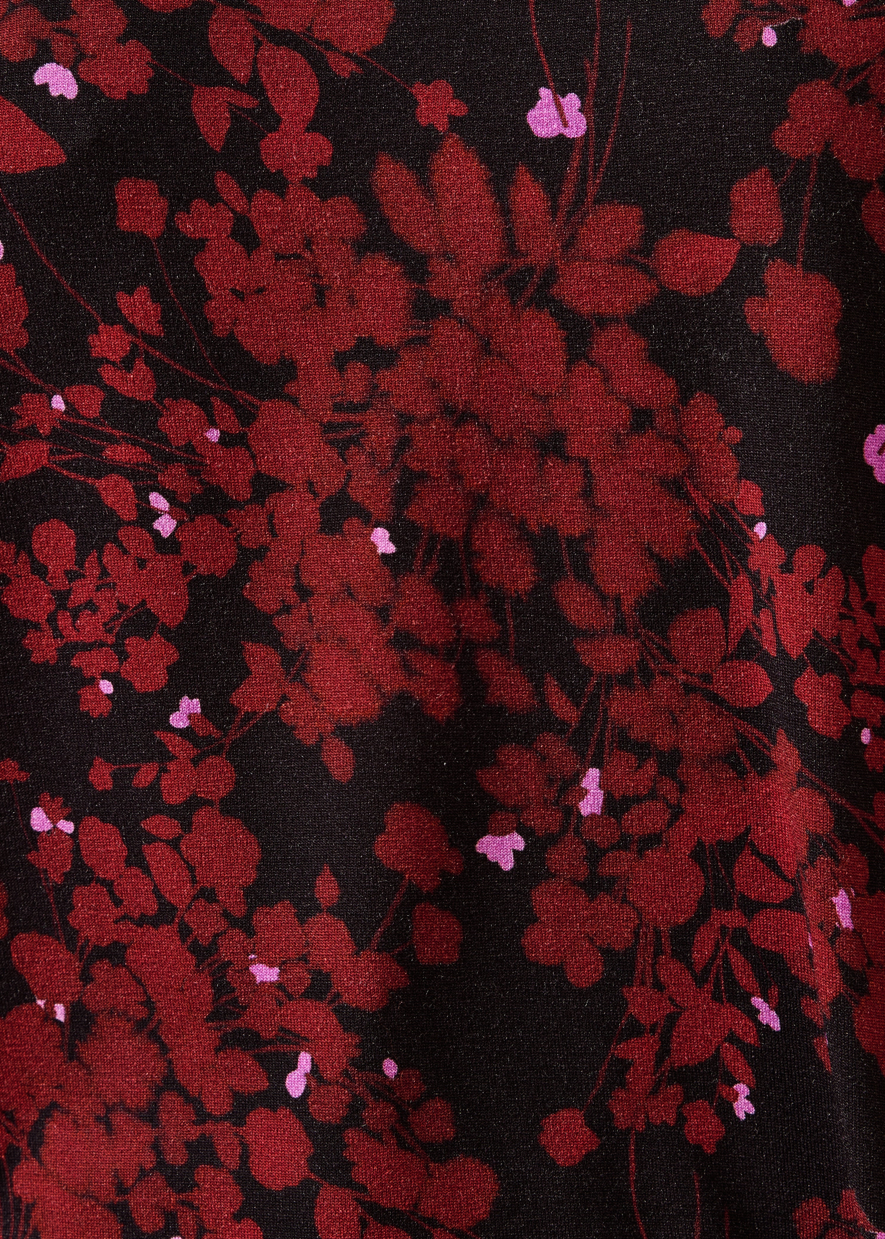 Burgundy and black floral long-sleeve T-shirt