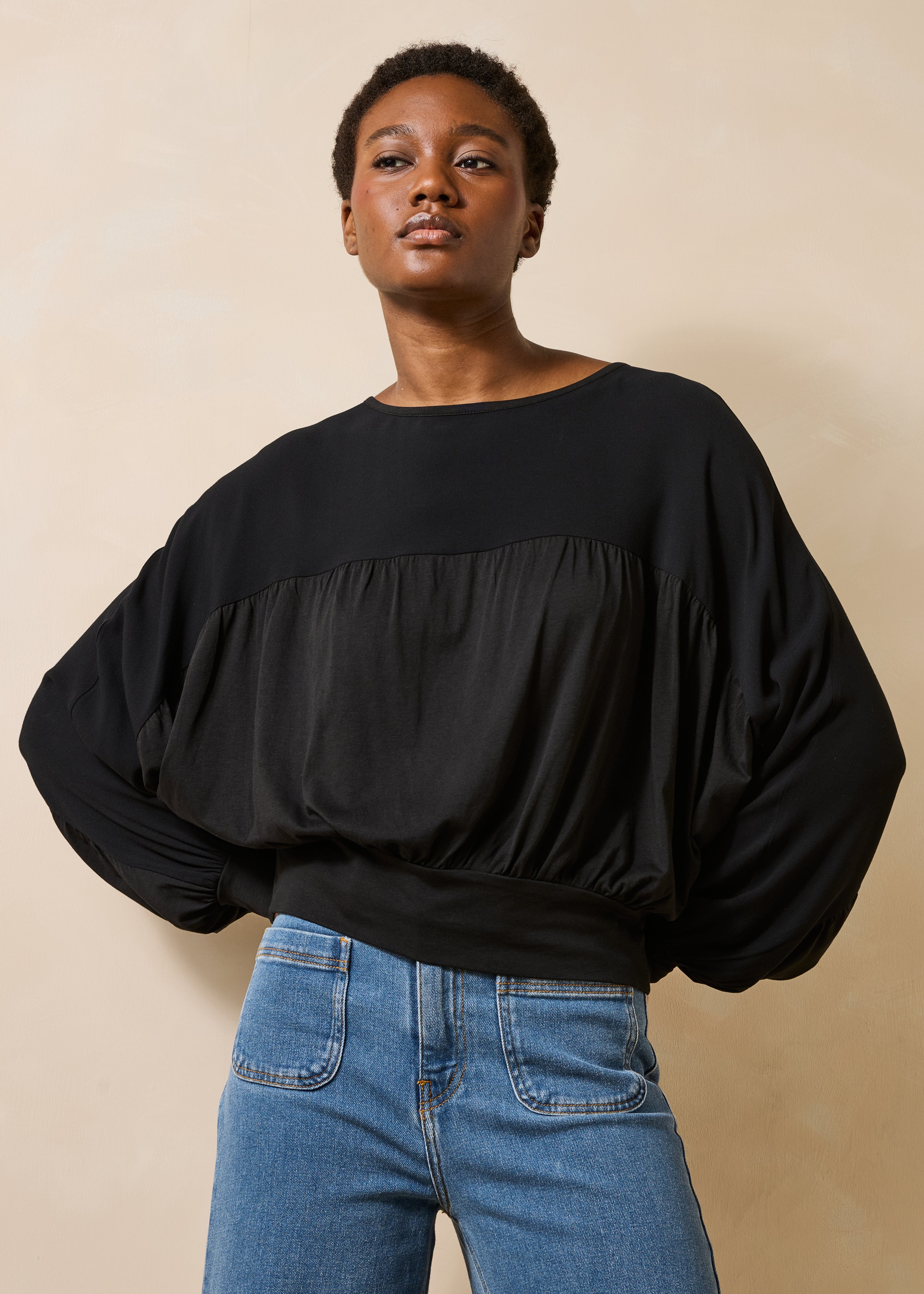 T-shirt noir en lyocell manches longues