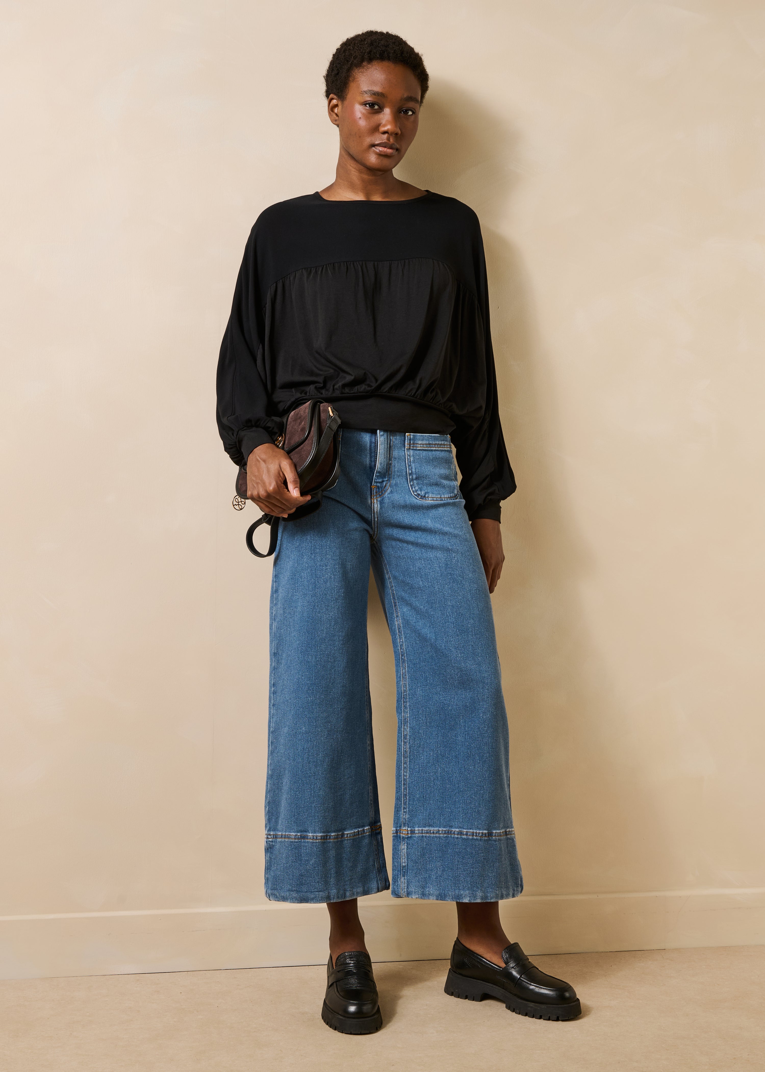 T-shirt noir en lyocell manches longues