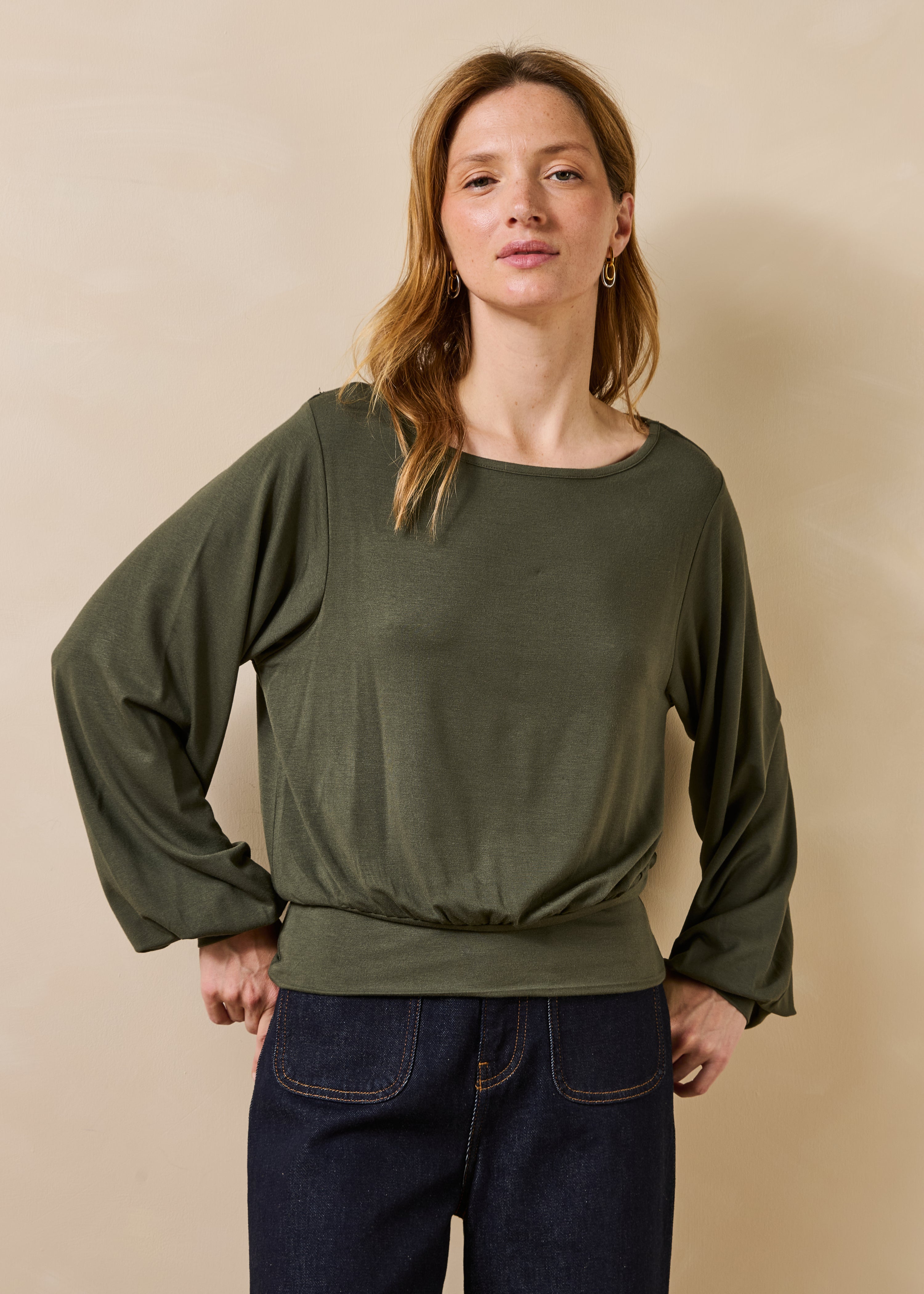 T-shirt kaki manches longues oversize en modal