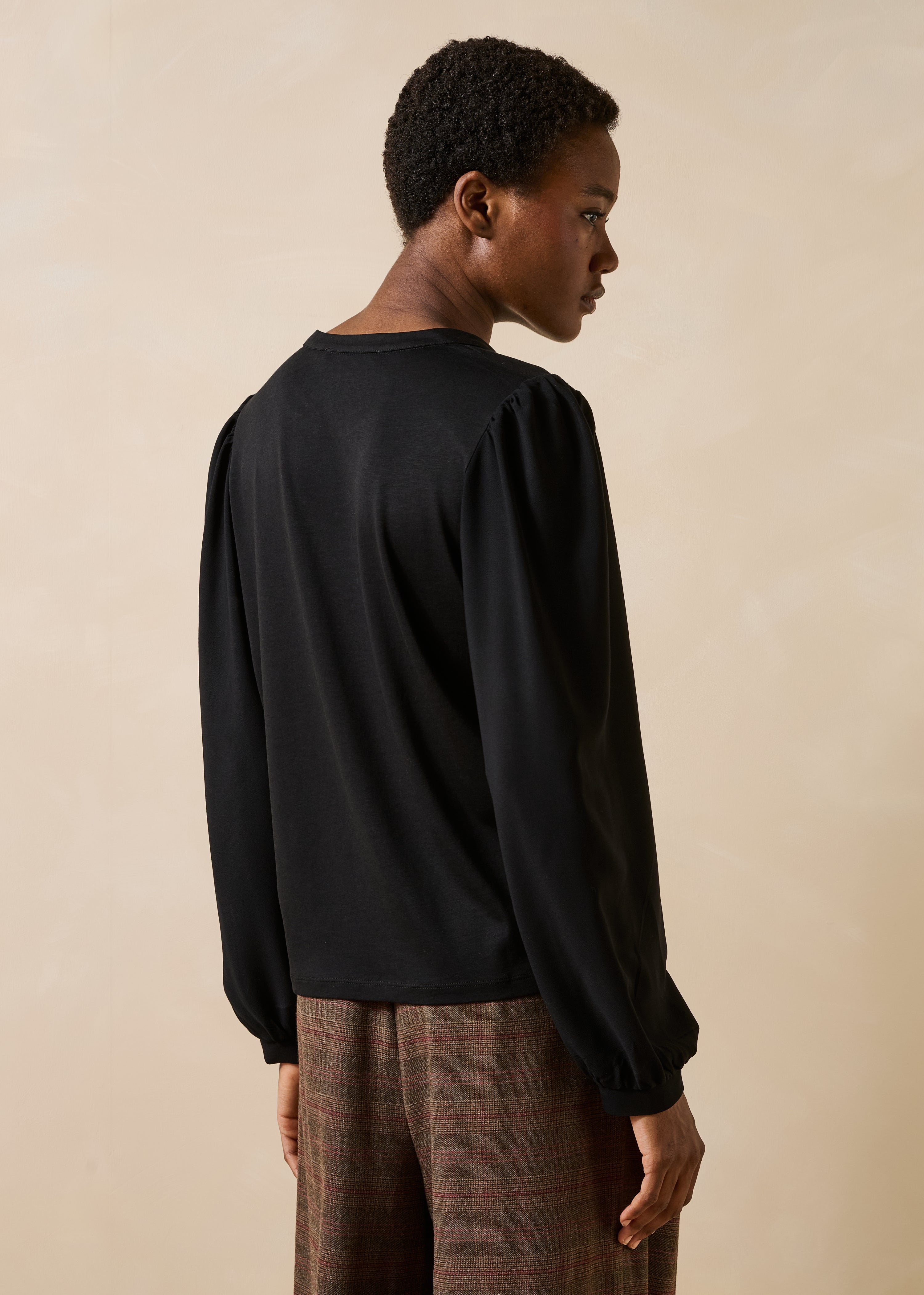 Black lyocell long-sleeve T-shirt