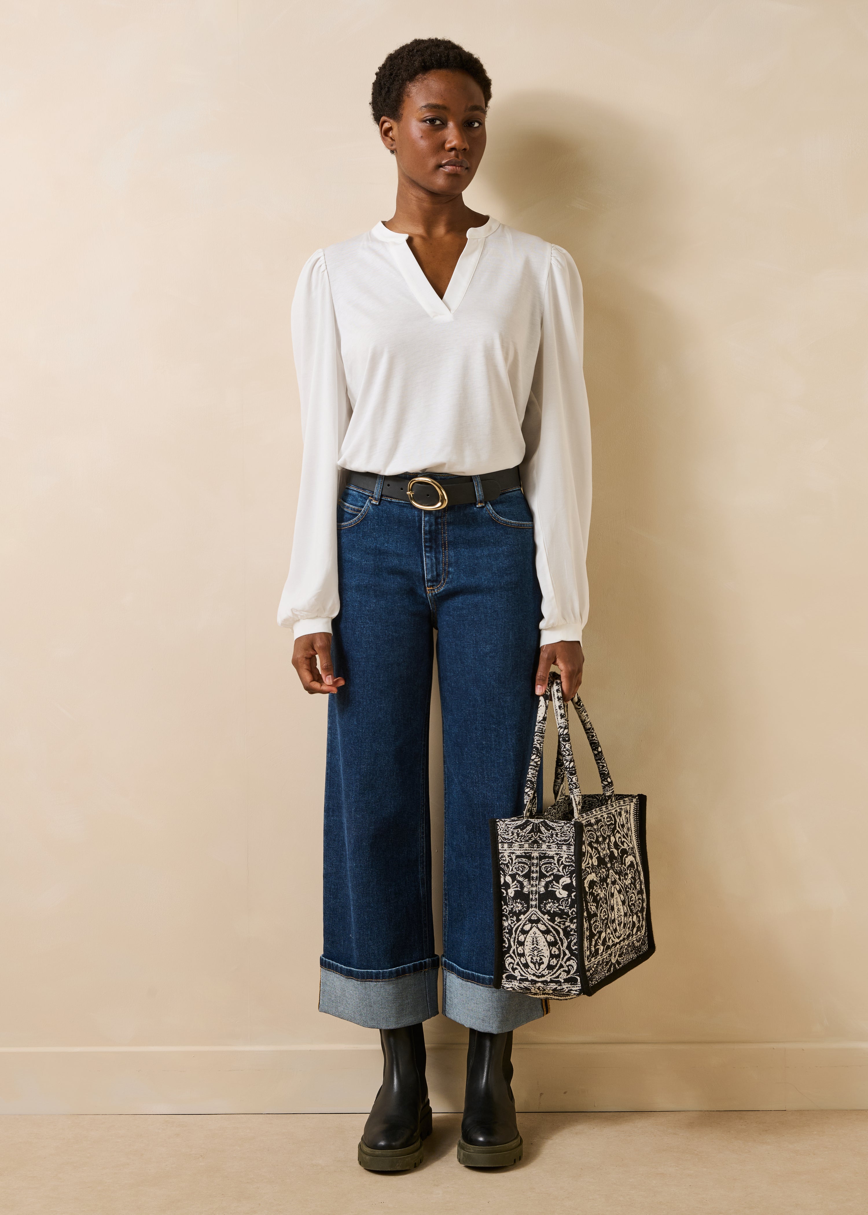 T-shirt blanc en lyocell manches longues
