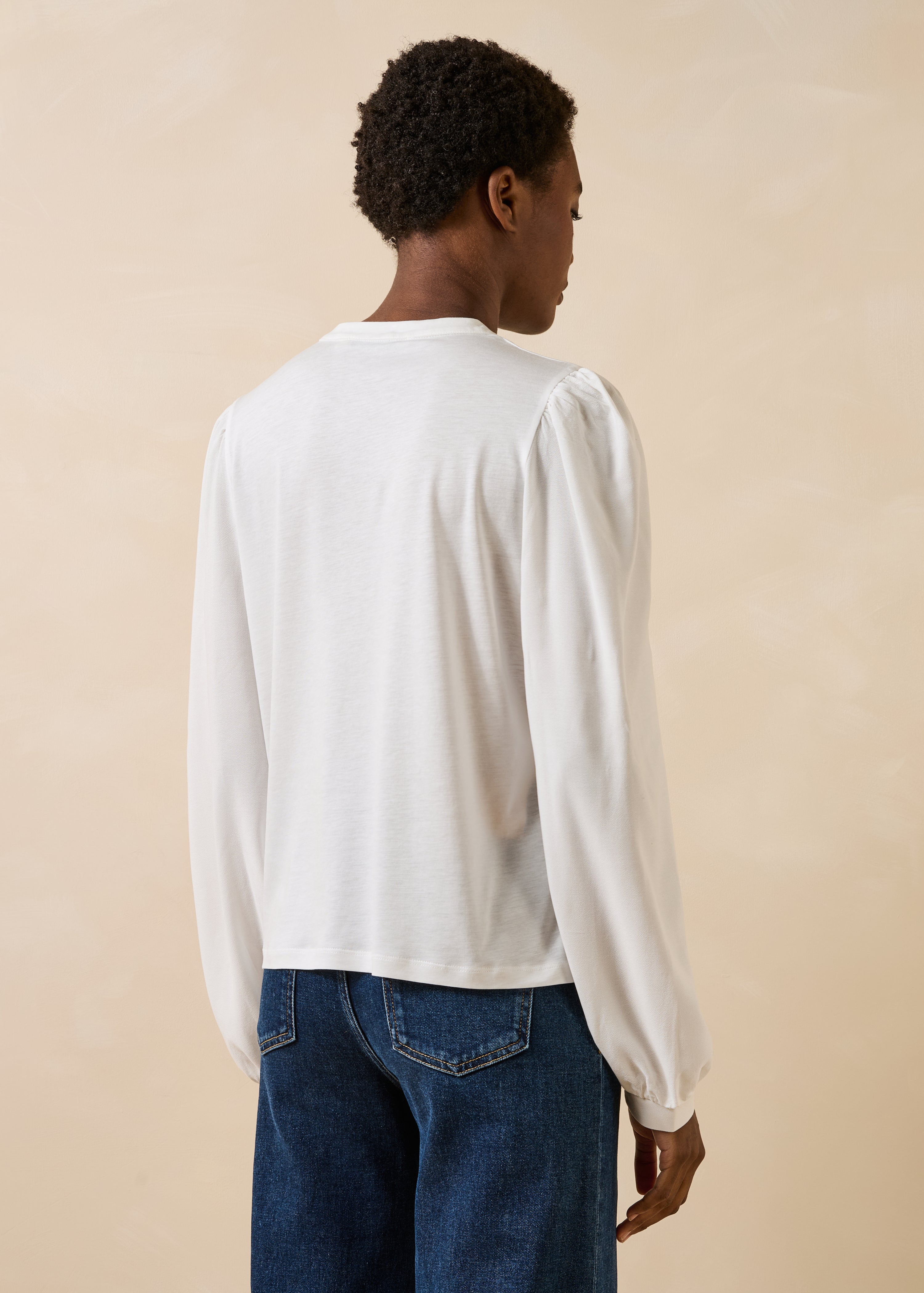 White lyocell long-sleeve T-shirt
