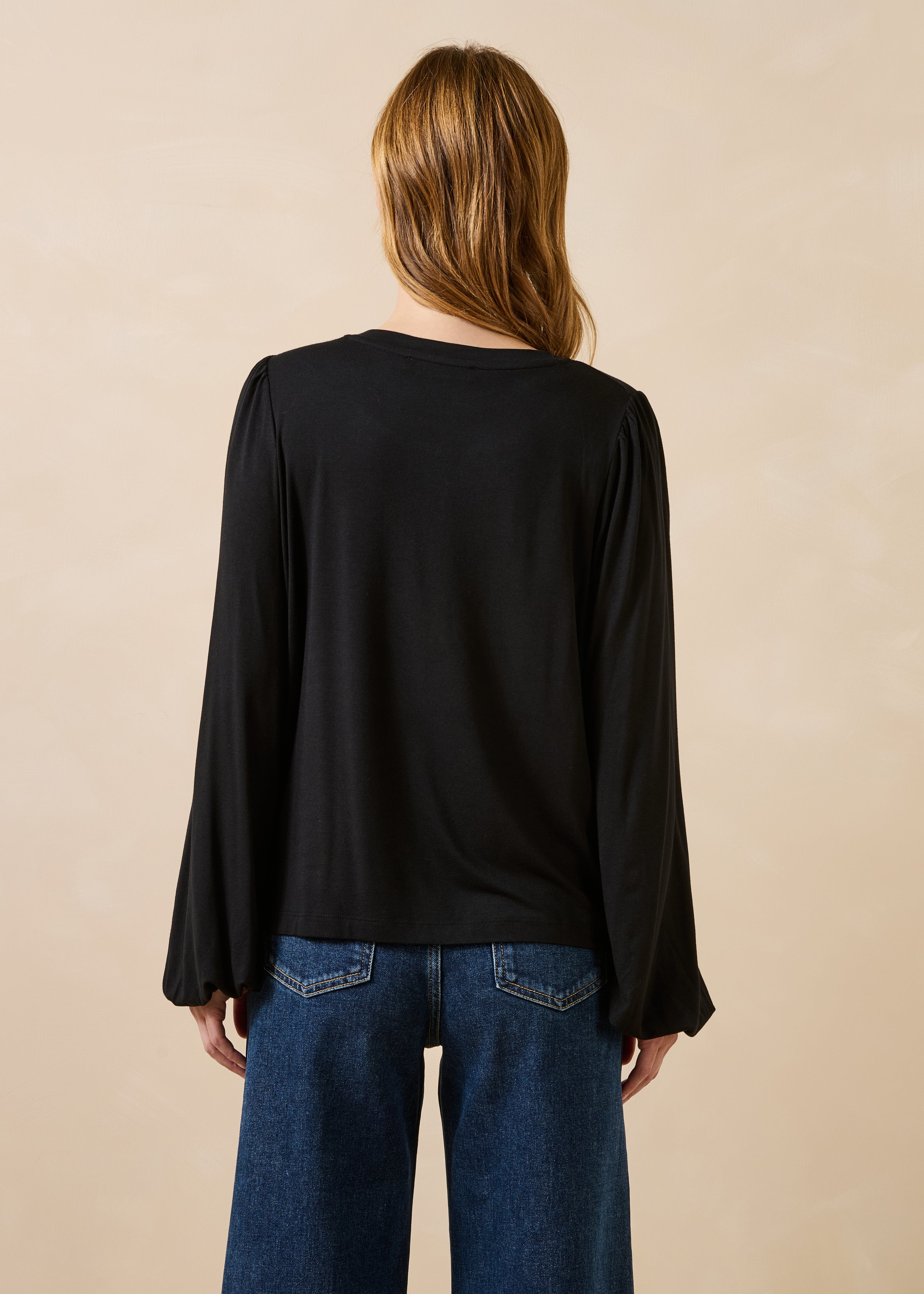 Black modal long-sleeve T-shirt