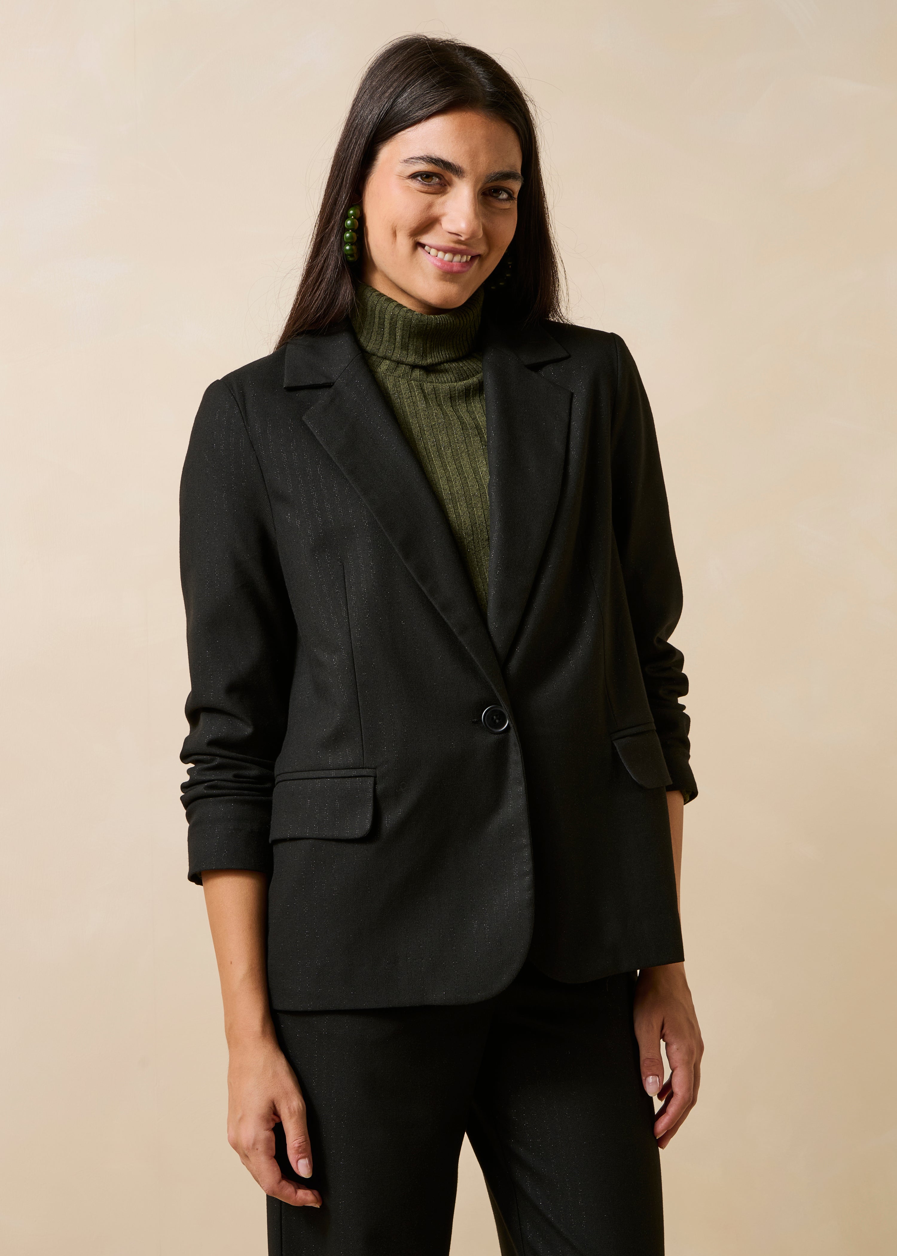 Black striped tailored jacket with long sleeves