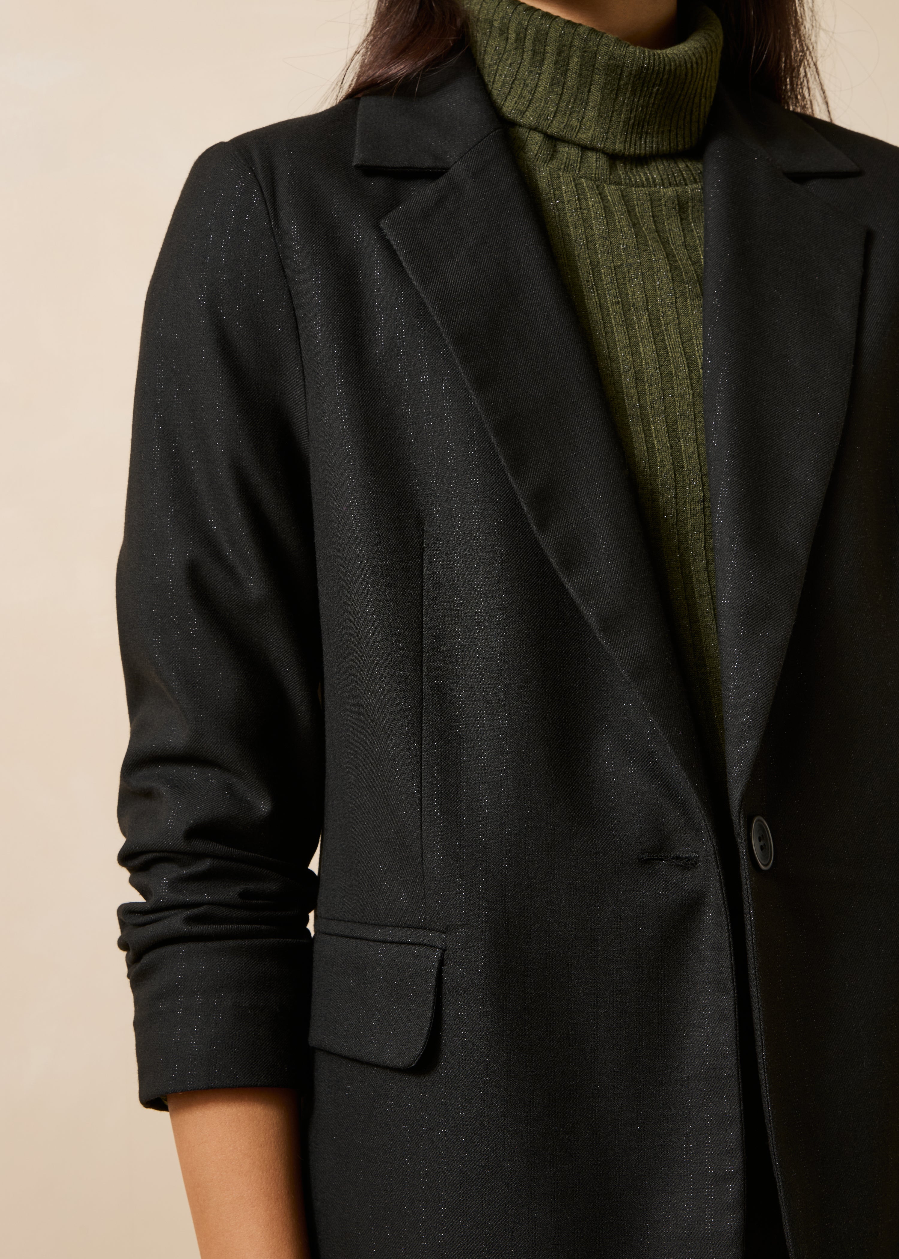 Black striped tailored jacket with long sleeves