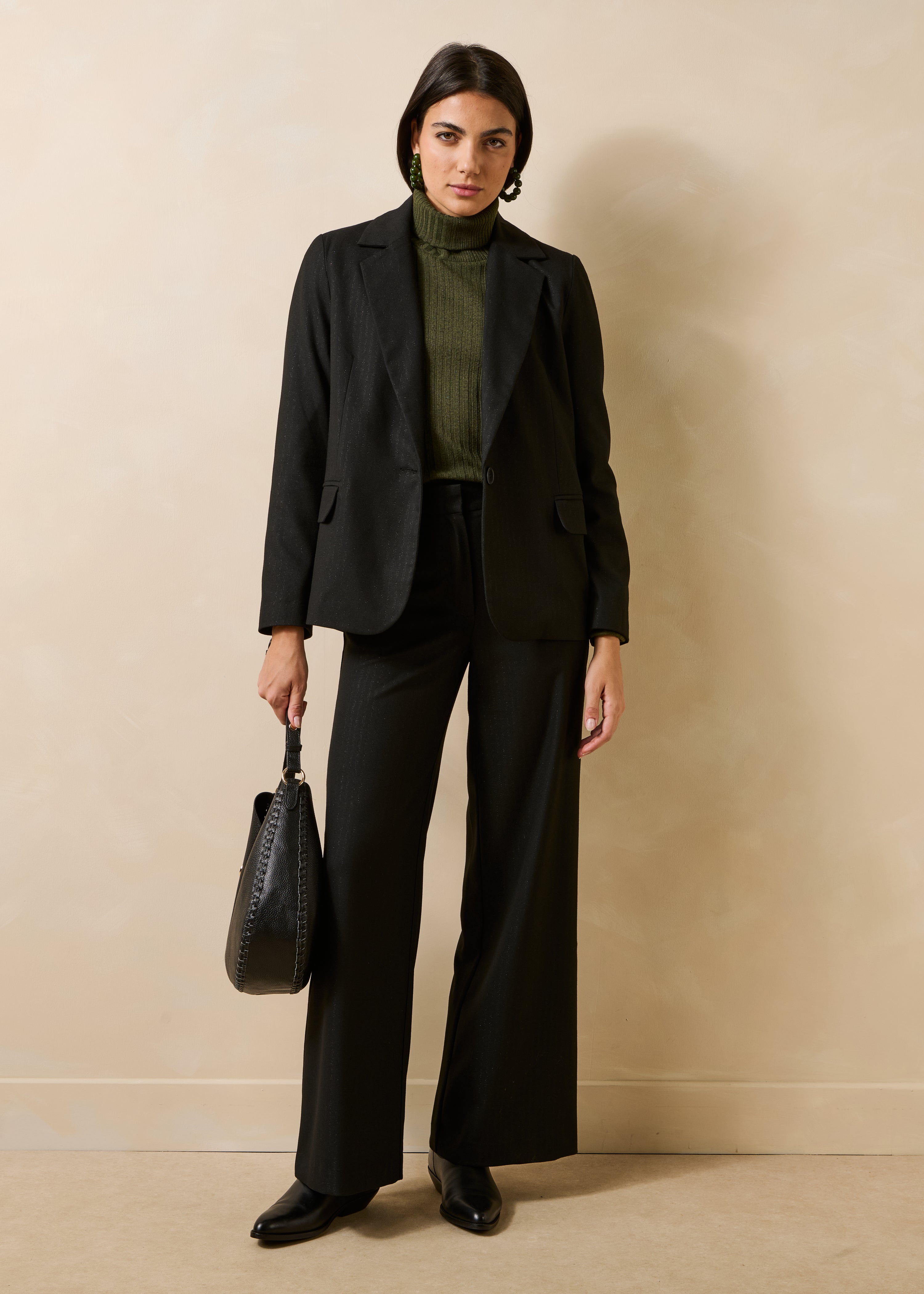 Black striped tailored jacket with long sleeves